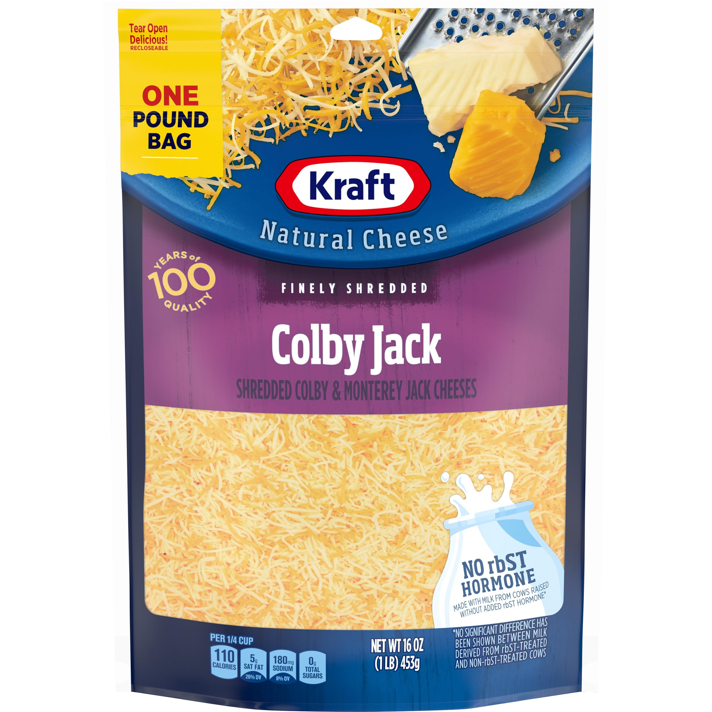 Natural Colby Jack Shredded Cheese - Kraft Finely Shredded, 16 oz Resealable Pouch | Perfect for Tacos, Sandwiches & Cheese Melts