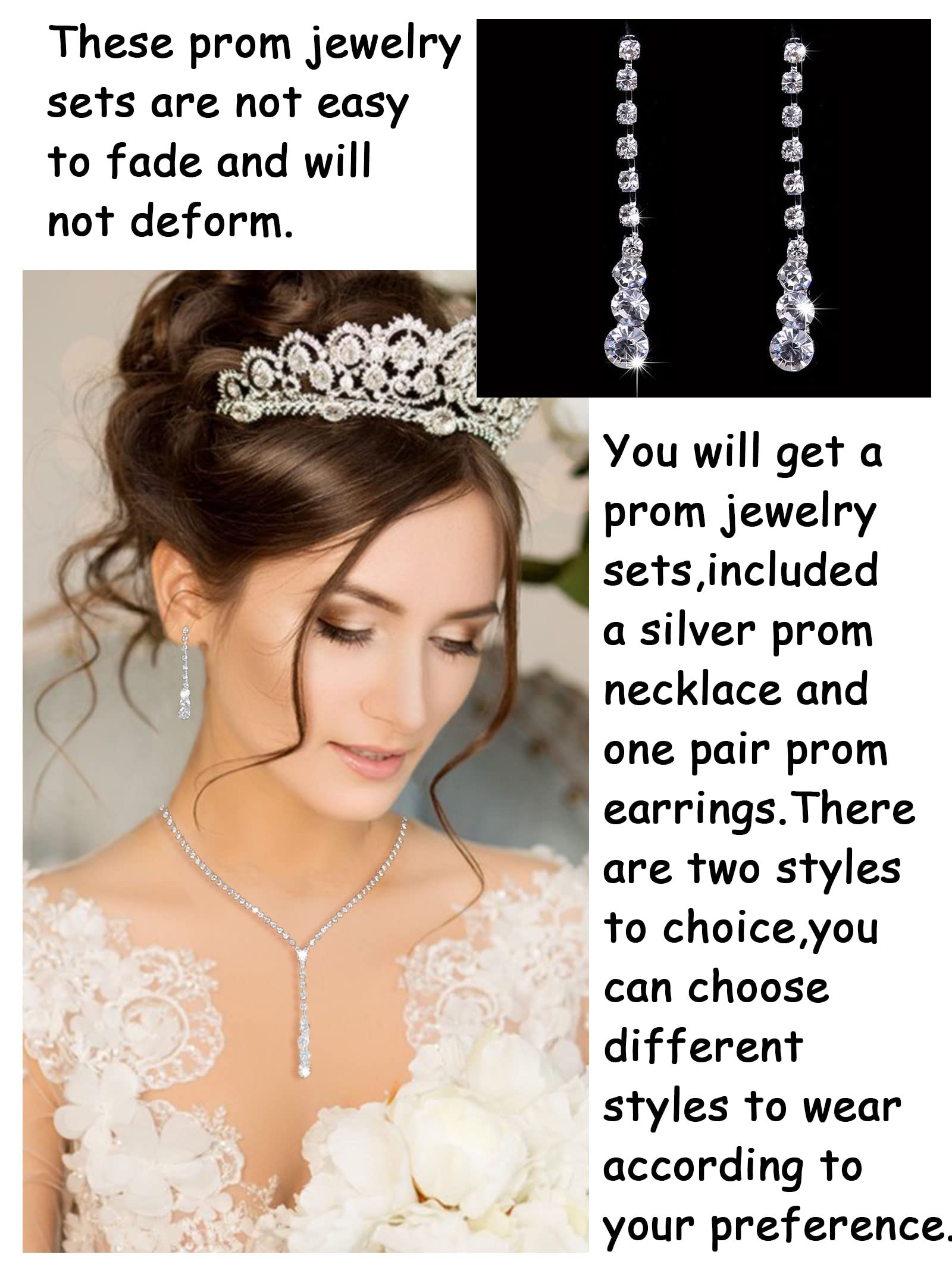 Elegant Silver Jewelry Set for Women - Rhinestone Necklace, Earrings & Bracelet - Perfect for Prom, Wedding Guest Dresses, Party Outfits & Evening Events - Costume Jewelry & Dress Accessories for Special Occasions