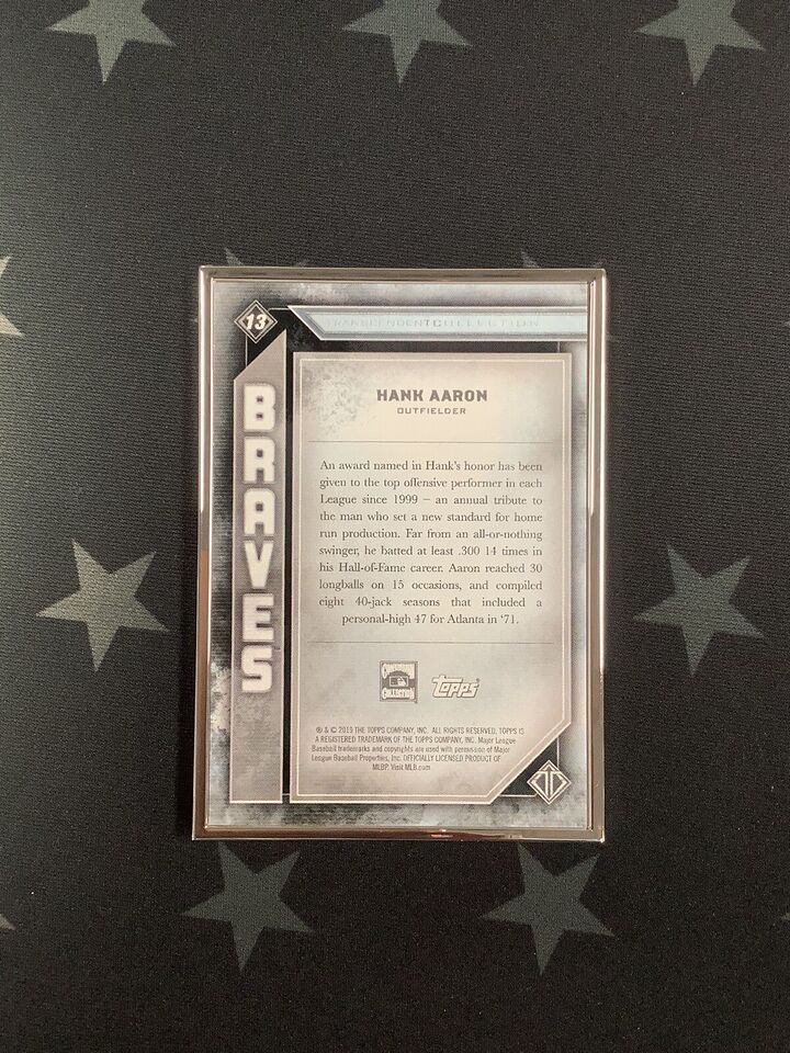 2019 Topps Transcendent Collection Hank Aaron #13/100 Atlanta Braves Baseball Card - Rare Collectible for Sports Memorabilia & Investment