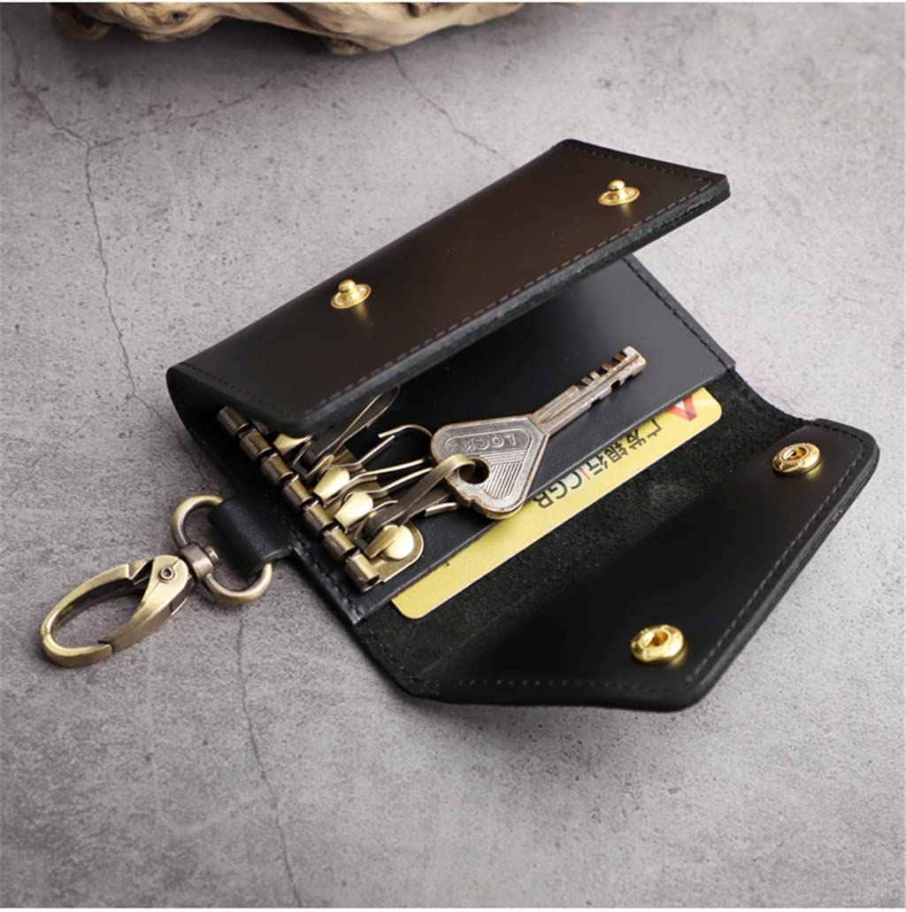 Handmade Men's Leather Key Holder - Vintage Waist Hanging Keychain Bag with Card Slot & Buckle (Color A) - Perfect for Car Keys, Daily Essentials & Outdoor Activities