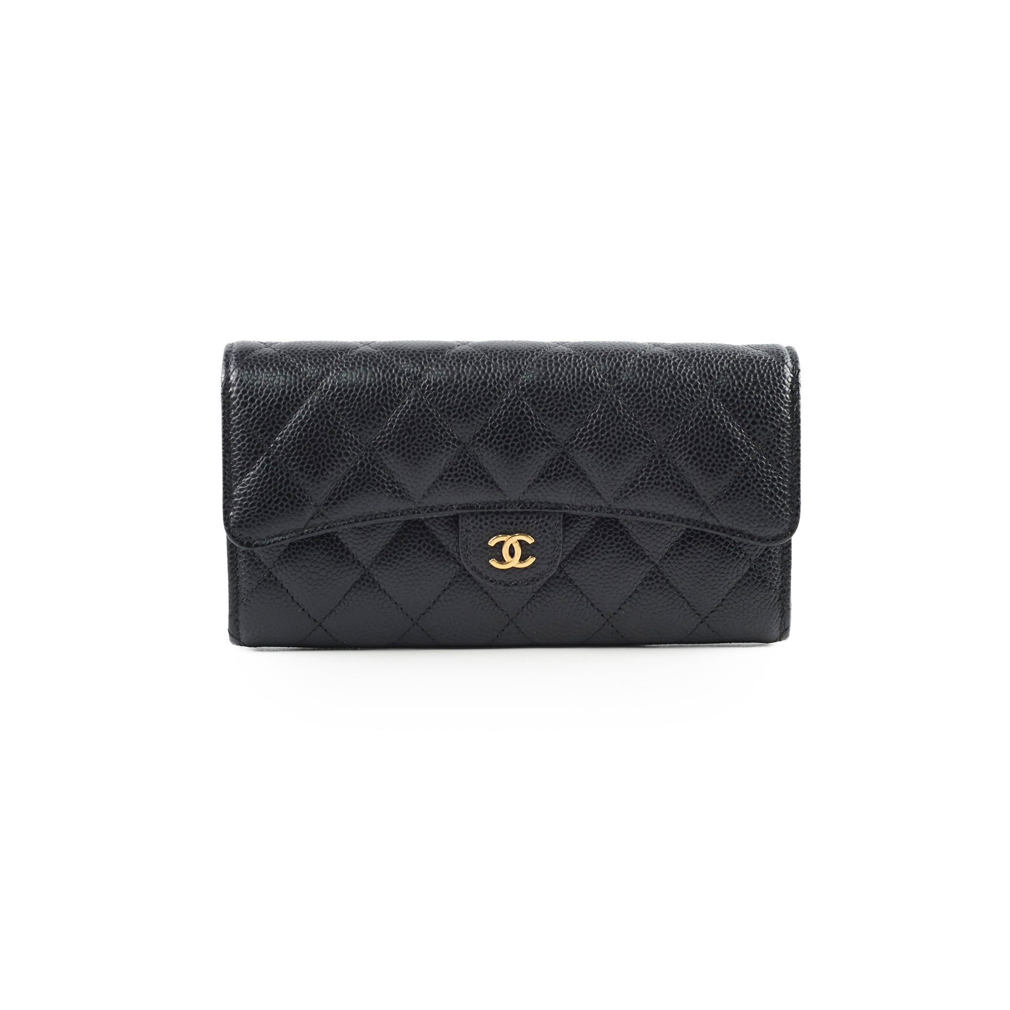 Chanel Caviar Leather Long Wallet for Women - Black Luxury Designer Clutch with Multiple Card Slots - Perfect for Everyday Use, Travel & Special Occasions