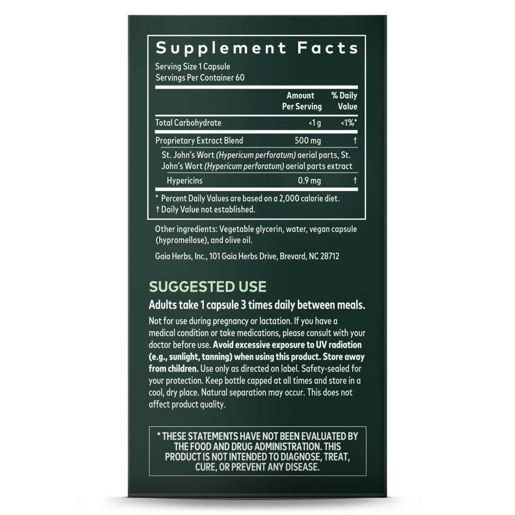 Gaia Herbs St. John's Wort 60 Vegetarian Capsules - Natural Mood Support for Stress Relief & Emotional Balance - Perfect for Daily Wellness & Relaxation