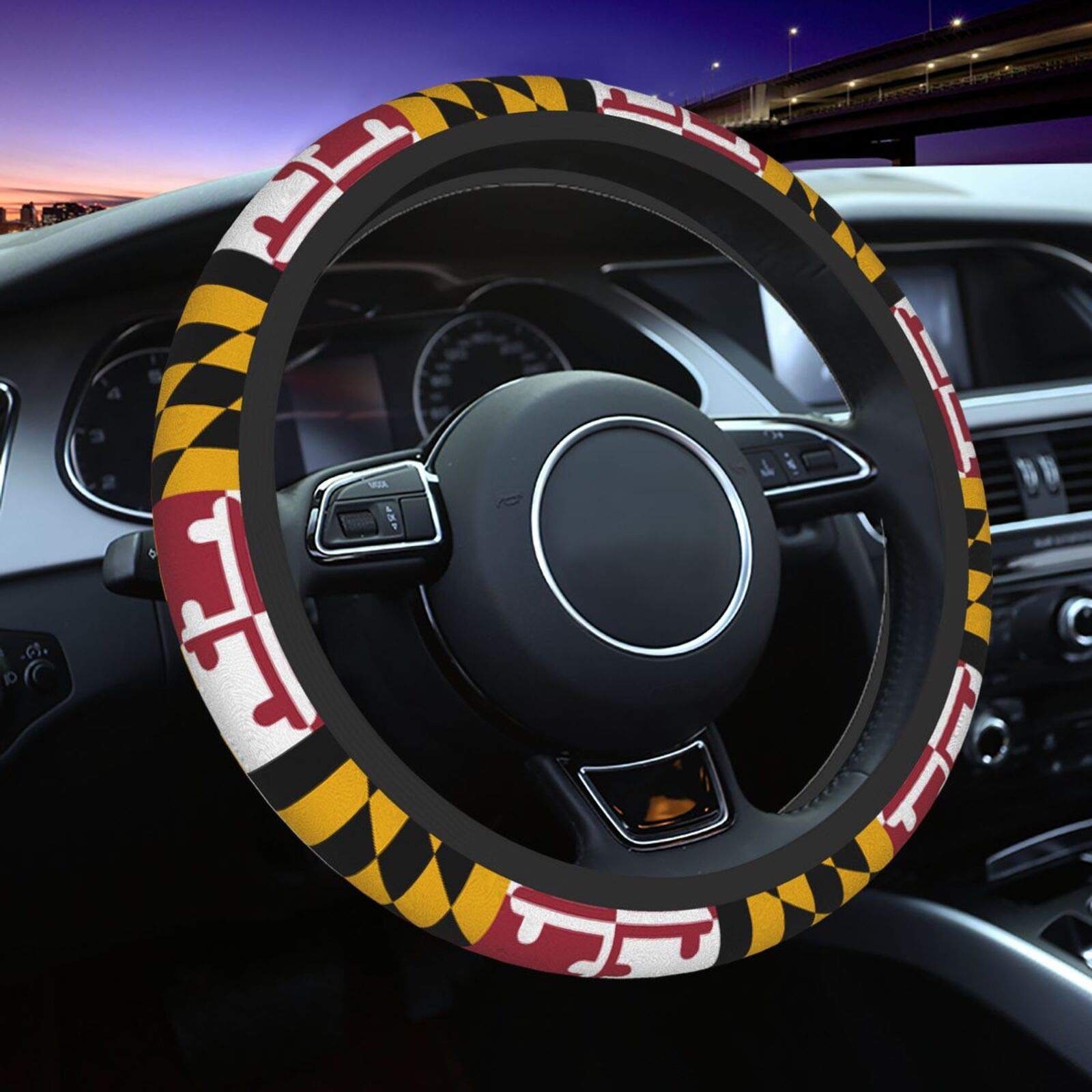Maryland Flag Steering Wheel Cover - Universal 15 Inch Non-Slip & Sweat-Absorbing Car Accessory for SUVs, Vans, Sedans, Trucks | Perfect for Hot Weather Driving & Road Trips