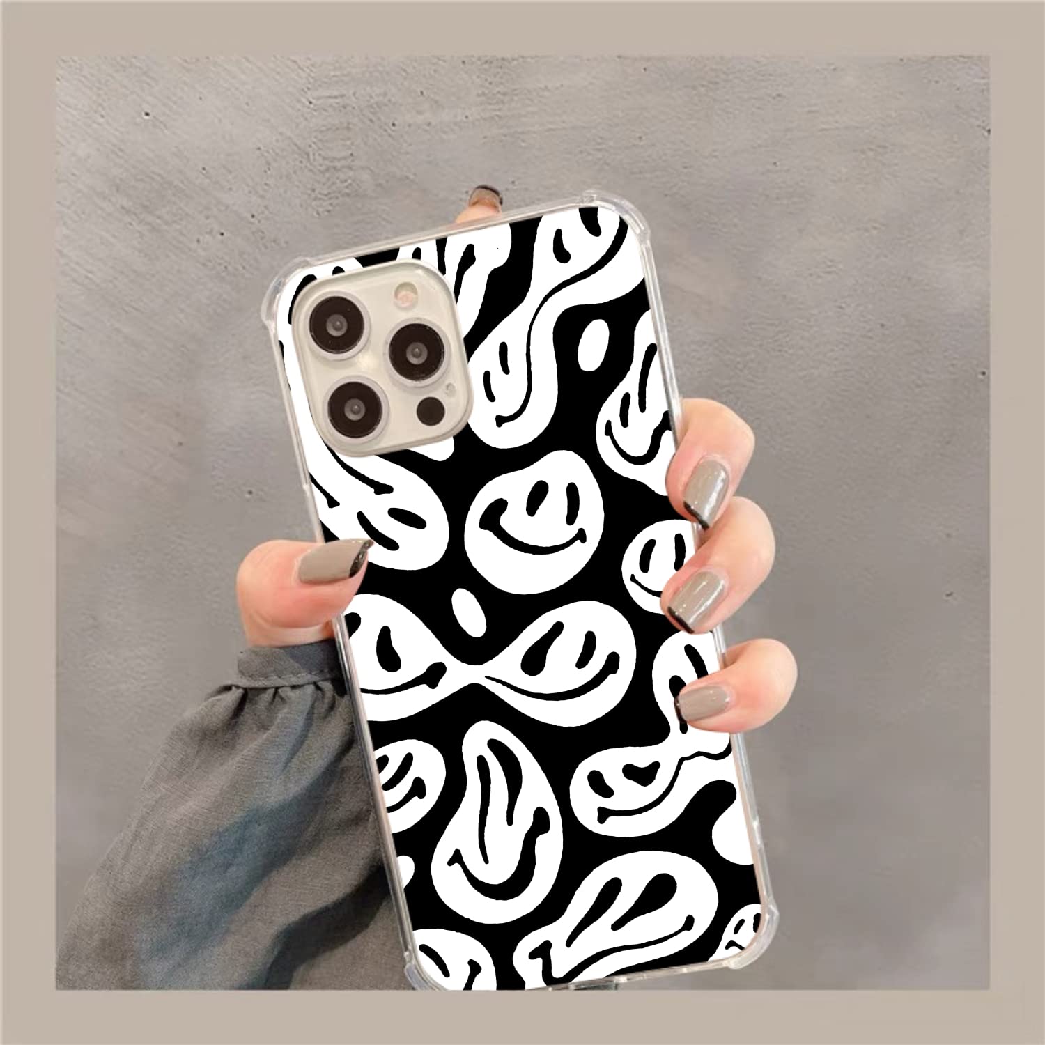 Trippy Aesthetic Black & White Smiley Face iPhone 11 Pro Max Case - Trendy Melting Design TPU Bumper Cover | Perfect for Music Festivals, Rave Parties & Unique Style Lovers