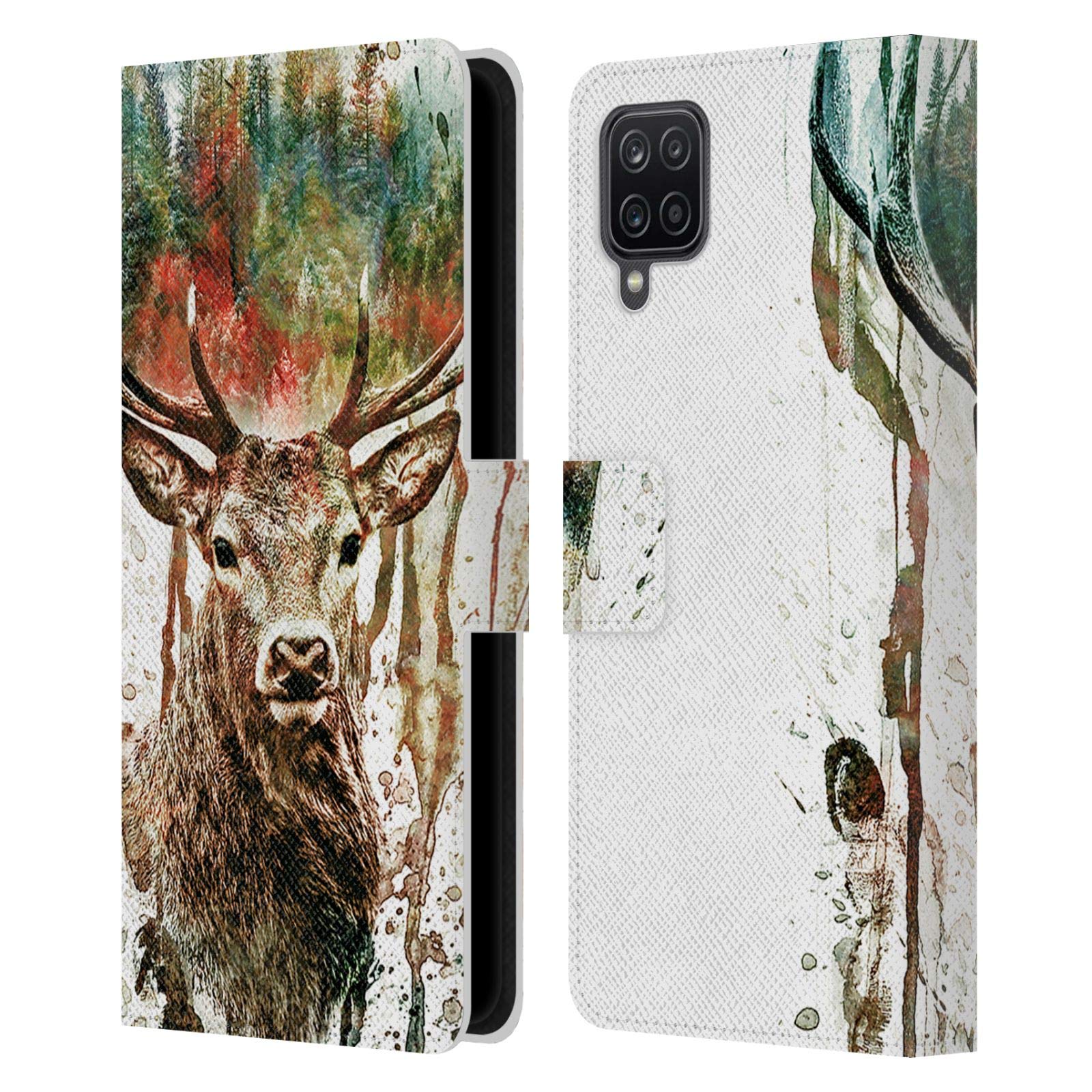Riza Peker Deer Leather Book Wallet Case for Samsung Galaxy A12 (2020) - Officially Licensed by Head Case Designs, Perfect for Nature Lovers and Everyday Use