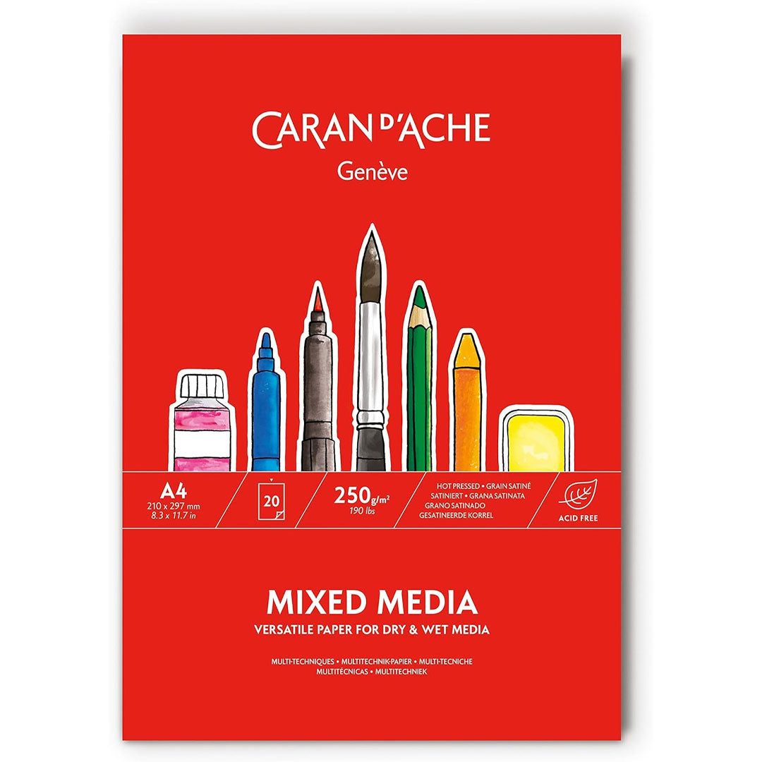 Caran d'Ache A4 Mixed Media Sketchbook - 120gsm Acid-Free Paper for Drawing, Watercolor & Acrylic Painting - Perfect for Artists, Students & Professionals - Ideal for Studio, Classroom & Outdoor Sketching