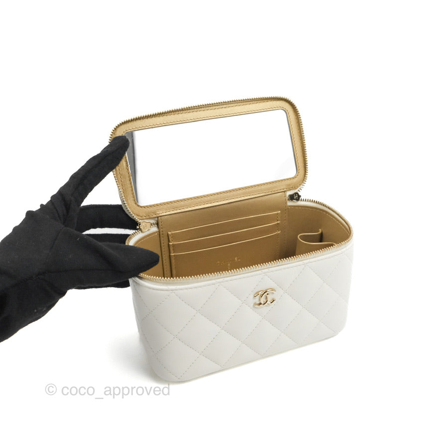 Chanel Ball Crush Vanity Bag with Chain - White Lambskin Leather & Gold Hardware - Luxury Crossbody Clutch for Women, Perfect for Evening Parties & Special Occasions