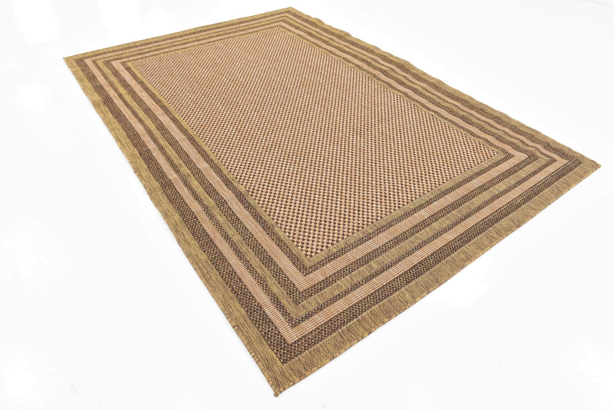 Unique Loom Outdoor Border Collection Area Rug - 6' x 9' Rectangle, Light Brown/Brown - Durable & Weather-Resistant for Patio, Deck, or Sunroom Decor