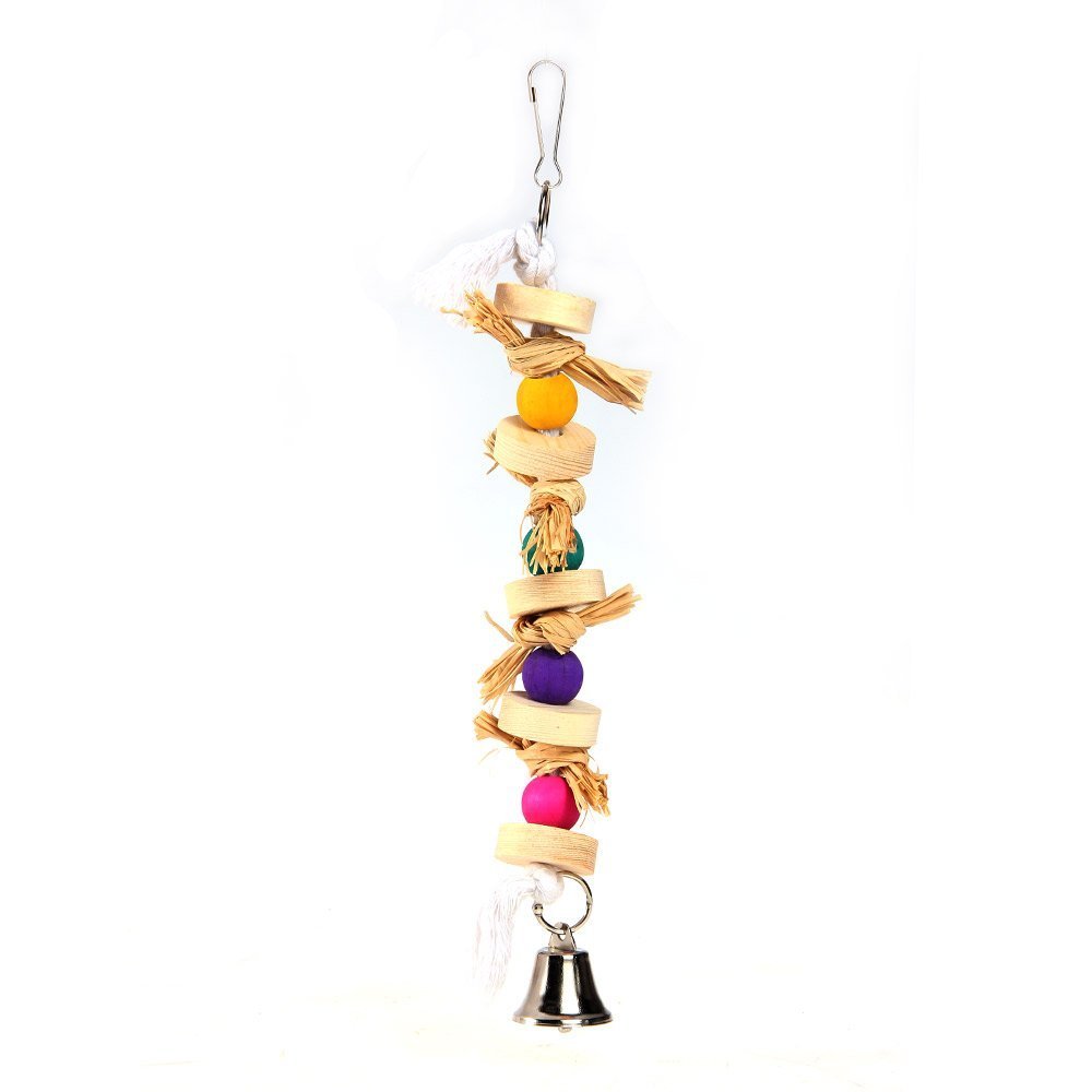 Colorful Wooden Parrot Chew Toys with Bell - Hanging Bird Cage Swing Accessories for Parakeets, Cockatiels & Small Birds - Perfect for Playtime & Mental Stimulation