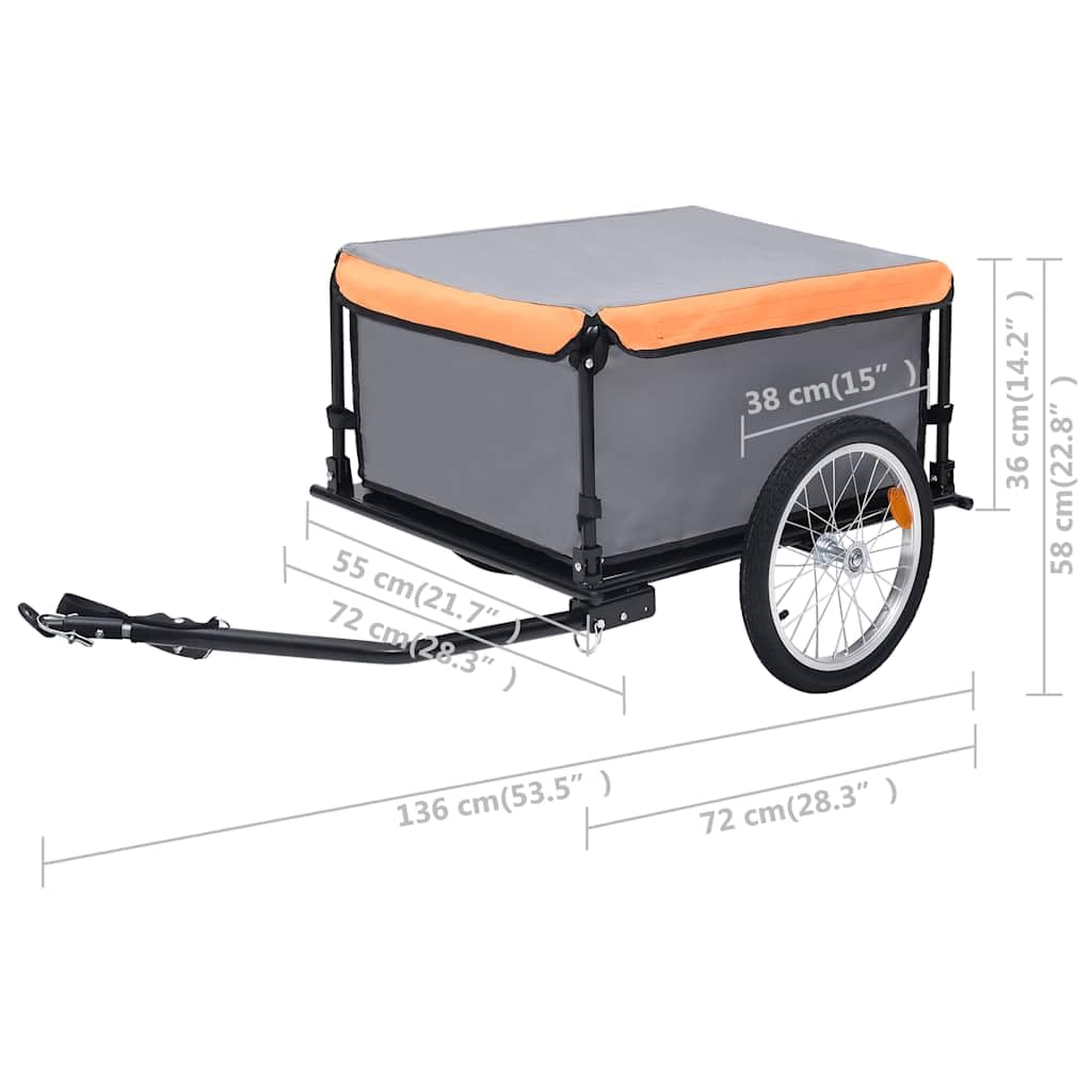 Premium Gray and Orange Bike Trailer - Heavy Duty 143.3 lb Capacity for Cycling, Camping & Family Outings
