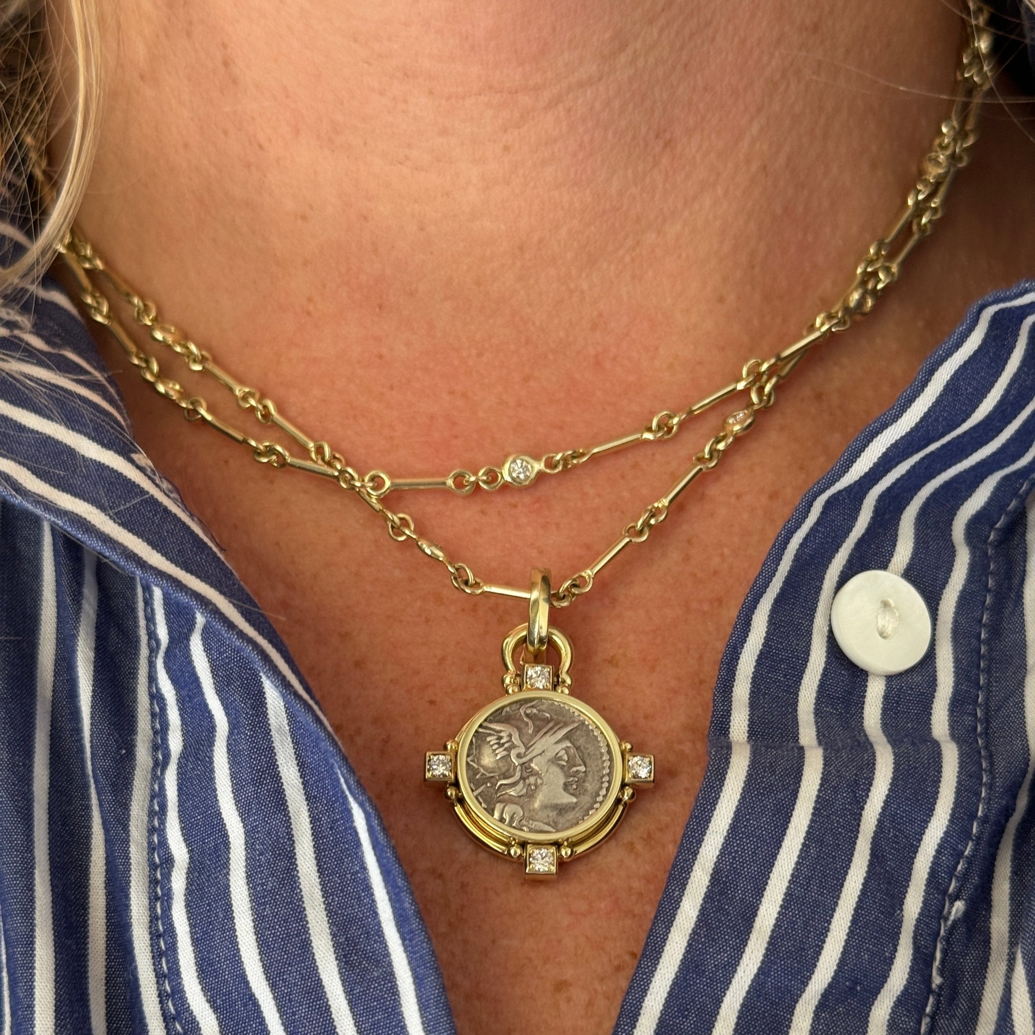 14K Gold Pendant with Ancient Roman Coin & Diamond - Elegant Silver Jewelry for Women | Perfect Gift for Anniversary, Birthday & Special Occasions