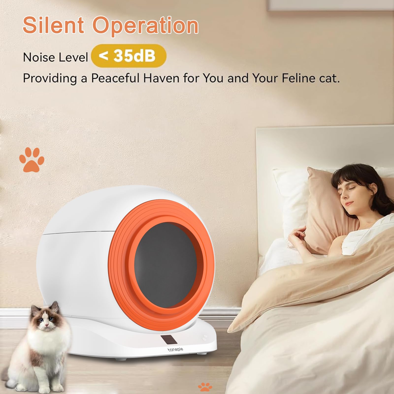 Self-Cleaning Cat Litter Box - Automatic Anti-Pinch Large Litter Box for Multiple Cats with WiFi/APP Control & Smart Health Monitor - Easy Clean White Pet Toilet for Home Use