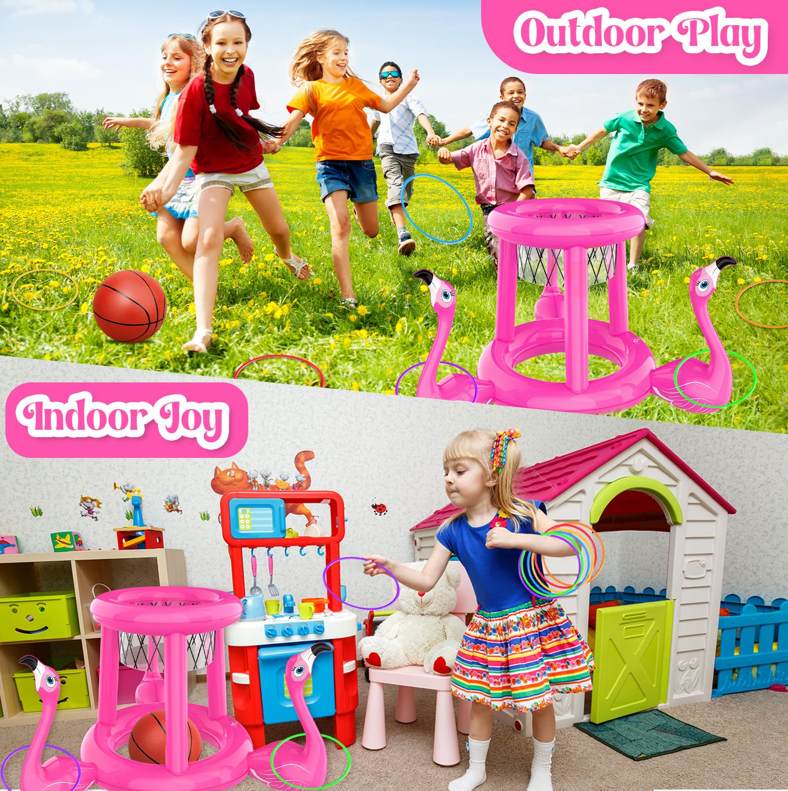2-in-1 Pool Floats Set - Basketball Hoop & Ring Toss for Kids 8-12 | Summer Water Games