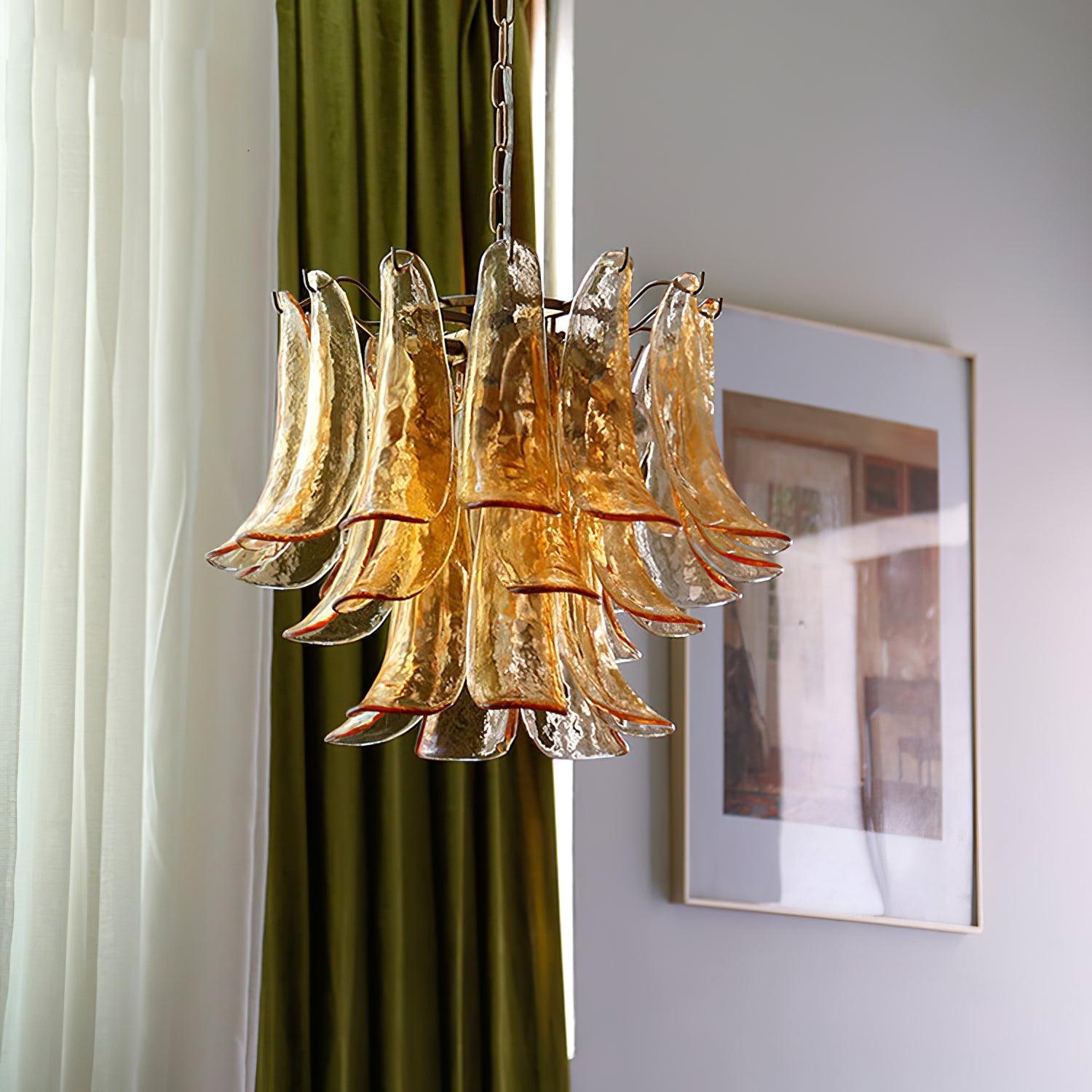 Handmade Murano Glass Leaf Chandelier - Italian Artisan Crystal Ceiling Light Fixture for Dining Room, Living Room & Bedroom Decor