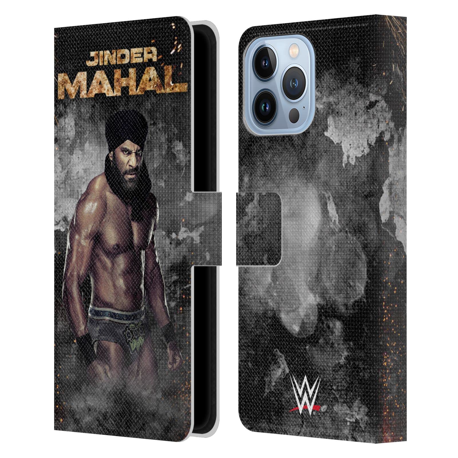 Head Case Designs WWE Jinder Mahal Leather Book Wallet Case for iPhone 13 Pro Max - Officially Licensed LED Image Cover for Work & Travel