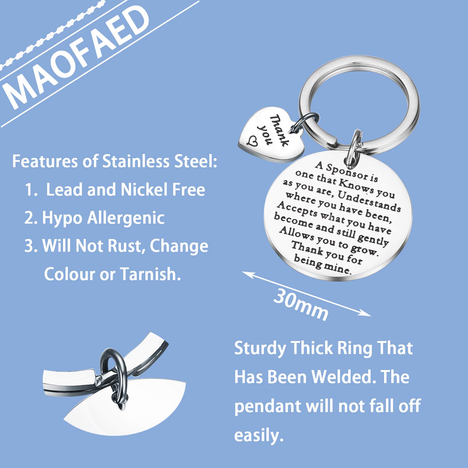 MAOFAED Sponsor Keychain - Thoughtful Appreciation Gift for AA Addiction Recovery - Perfect for Meetings, Milestones & Sobriety Celebrations