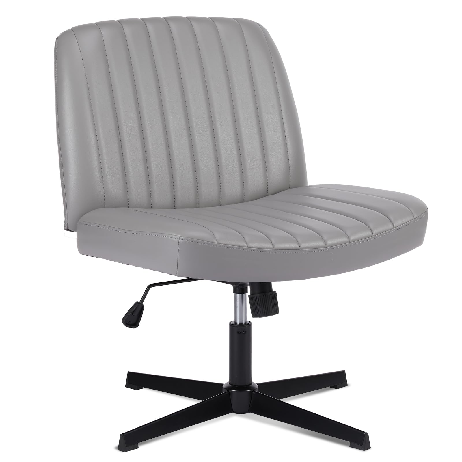 Sweetcrispy Armless Swivel Office Chair - Cross Legged Desk Chair Without Wheels, Wide Leather Seat for Home & Office Workspace | Perfect for Small Spaces, Meditation & Compact Workstations
