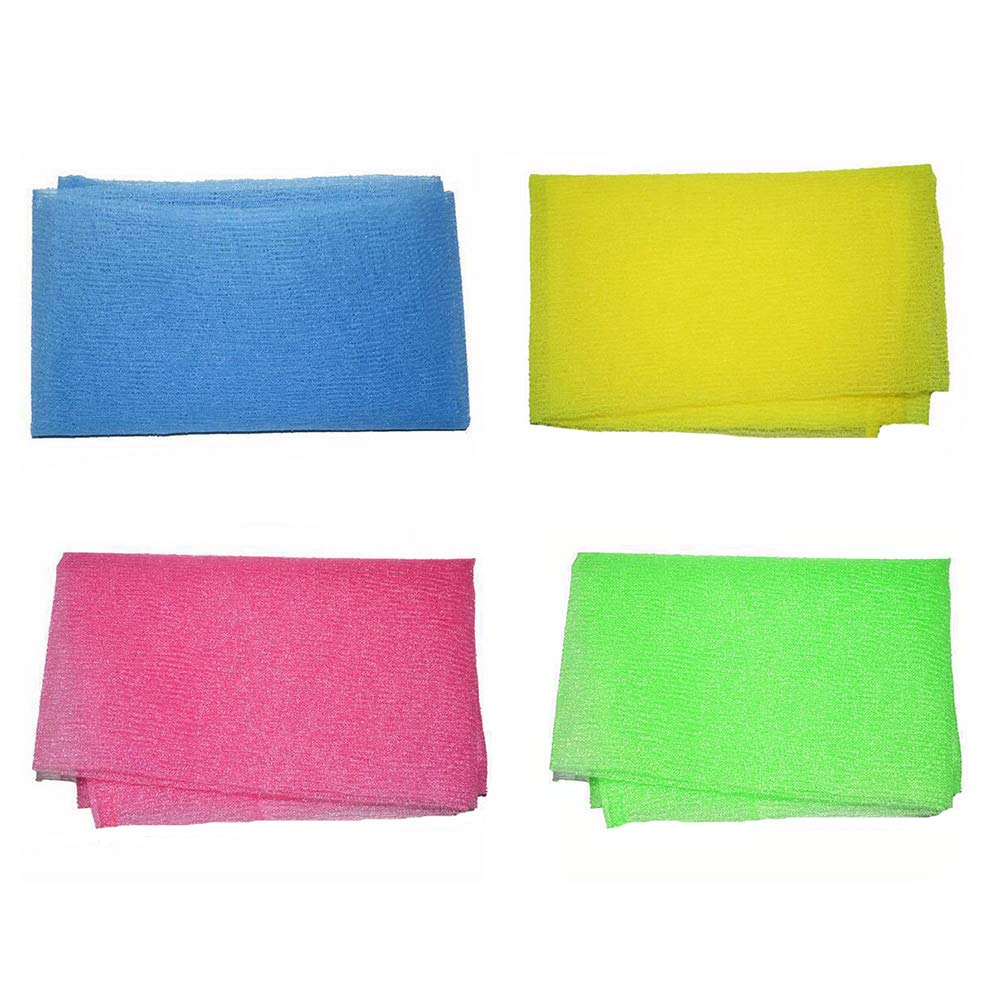 4-Piece Exfoliating Loofah Washcloth Set - Soft Bath & Shower Scrub Towels for Gentle Skin Cleansing - Perfect for Spa, Travel & Daily Skincare Routine