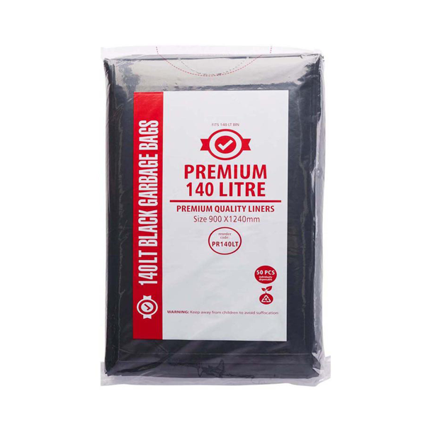 Premium Extra Heavy Duty 140Lt Black Trash Bags - Large Capacity Garbage Bags for Kitchen, Office, and Outdoor Use