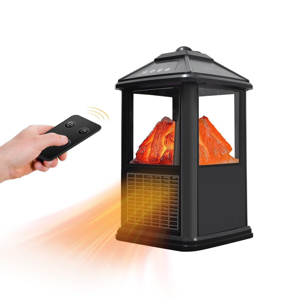 Mini Electric Fireplace Heater - Portable Freestanding 3D Flame Indoor Space Heater with Remote, Timer & Thermostat - Perfect for Bedroom, Living Room & Office Warming Decor