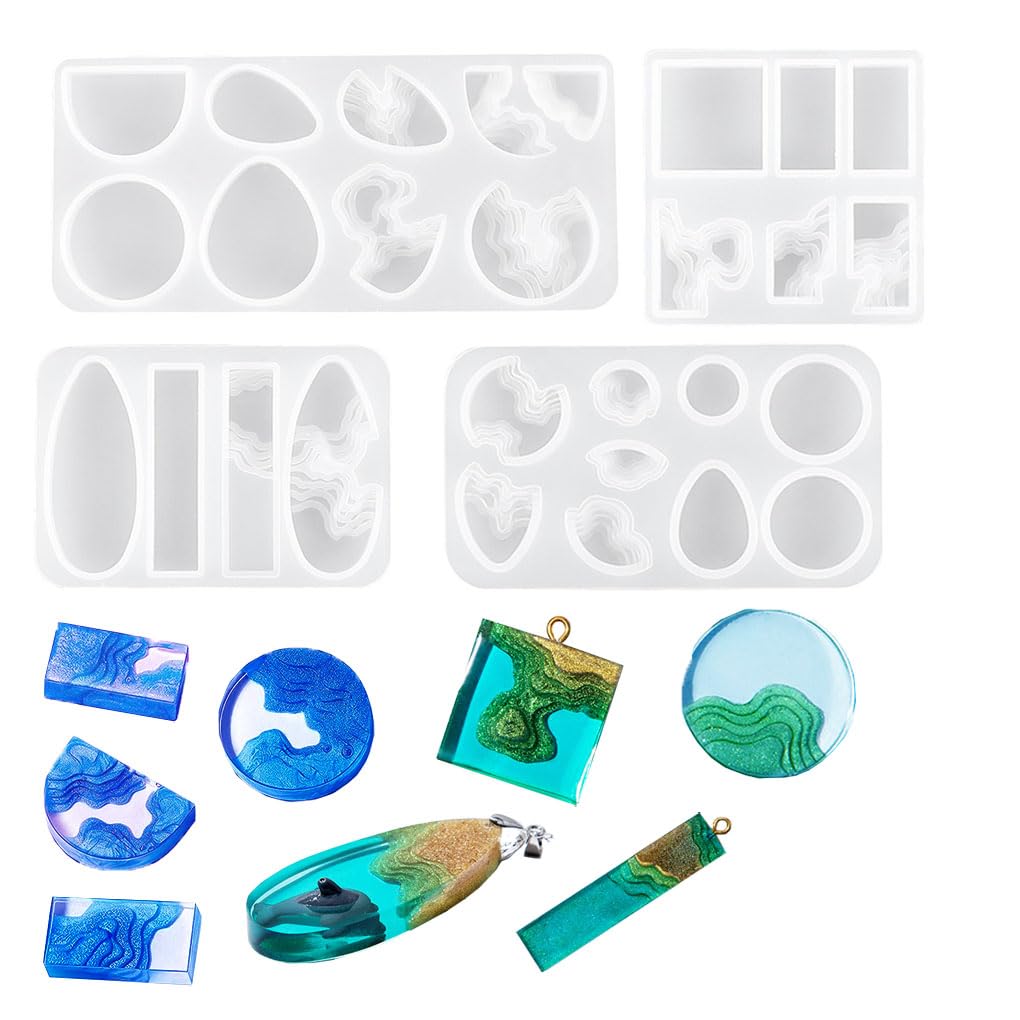 FineInno 4Pcs Ocean-Themed Resin Pendant Molds - Silicone Jewelry Casting Molds for DIY Earrings, Necklaces & Crafts - Perfect for Epoxy Resin Art, Beach-Themed Jewelry Making & Unique Handmade Gifts