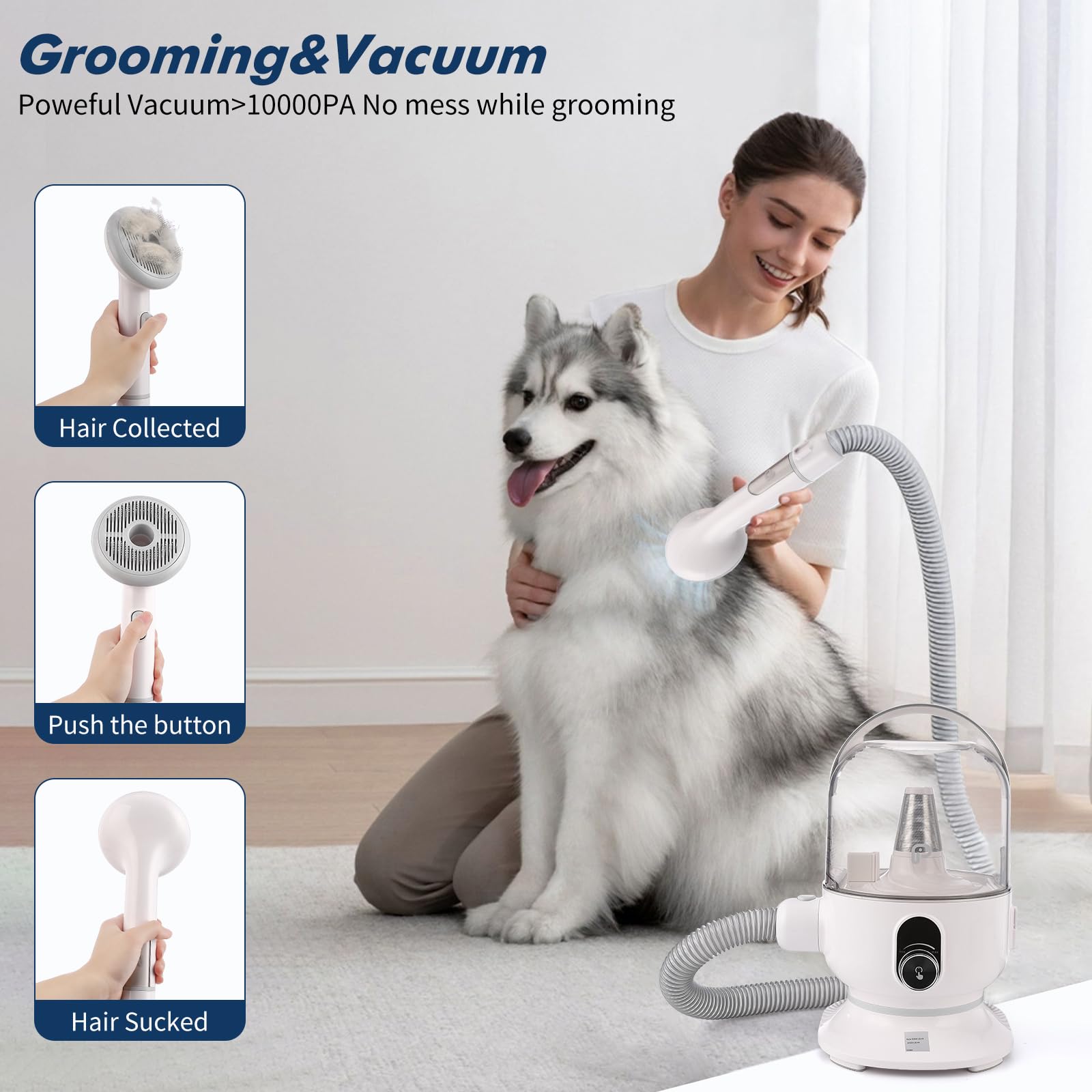 6-in-1 Pet Grooming Vacuum with 3 Suction Modes & Large Dust Cup - Dog Hair Vacuum for Shedding, Grooming & Cleaning - Perfect for Home Pet Care & Professional Grooming Salons