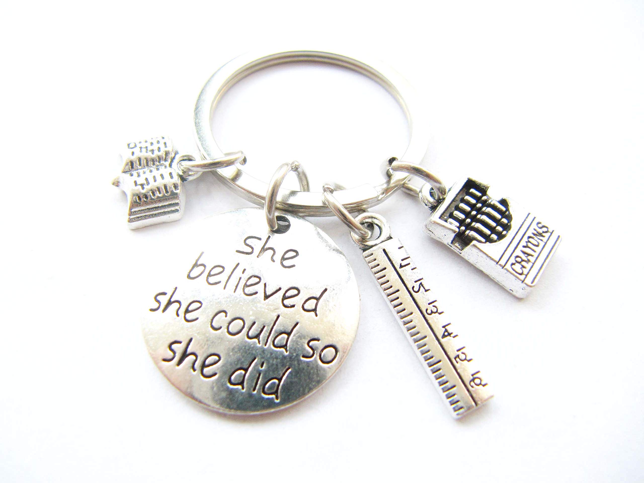 Inspirational 'She Believed She Could So She Did' Keychain - Motivational Teacher Gift, Book Lover Present, School Supplies Accessory - Perfect for Back to School, Graduation, and Appreciation Gifts