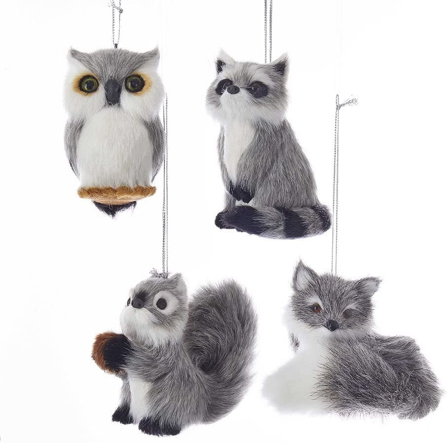 3 Pack Furry Gray Animal Ornaments - Cute Home Decor for Christmas Tree, Shelf Display & Gift Giving