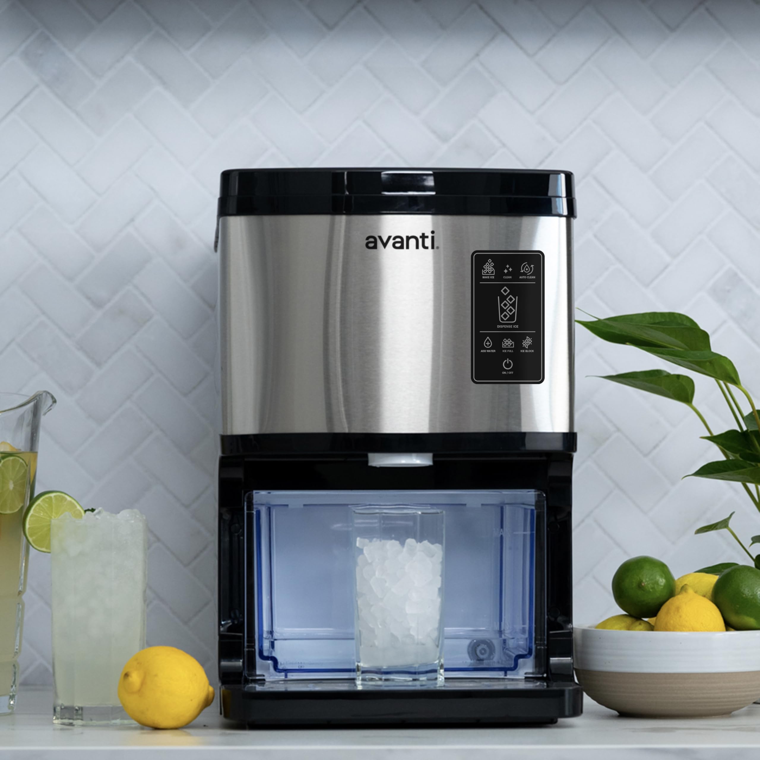 Avanti Countertop Nugget Ice Maker - 33lbs/Day Chewable Ice, Digital Controls & Dispenser, Self-Cleaning, Stainless Steel - Perfect for Home, Office, Restaurants, and Outdoor Entertaining