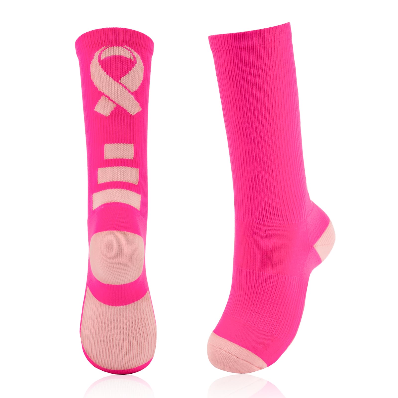 Pink Breast Cancer Awareness Football Socks for Women & Men - Supportive Sports Socks with Ribbon Design - Perfect for Football Games, Running, and Cancer Awareness Events