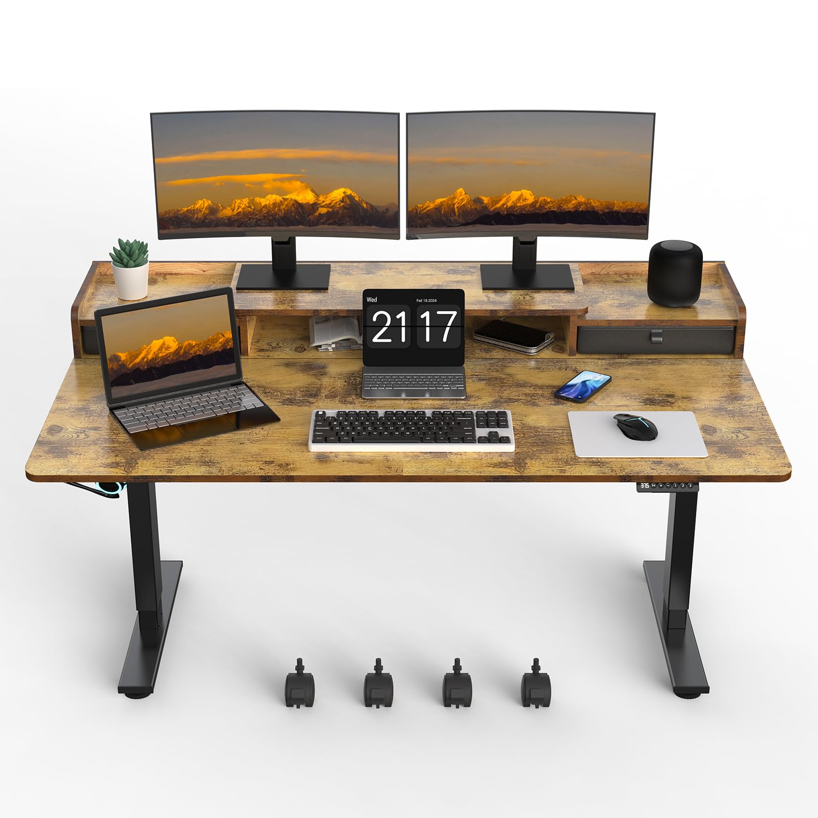 63×30 Inch Electric Standing Desk with 2 Drawers - Adjustable Height Ergonomic Workstation with Storage Shelf | Home Office Desk for Sit-Stand Work, Gaming & Study (Black)