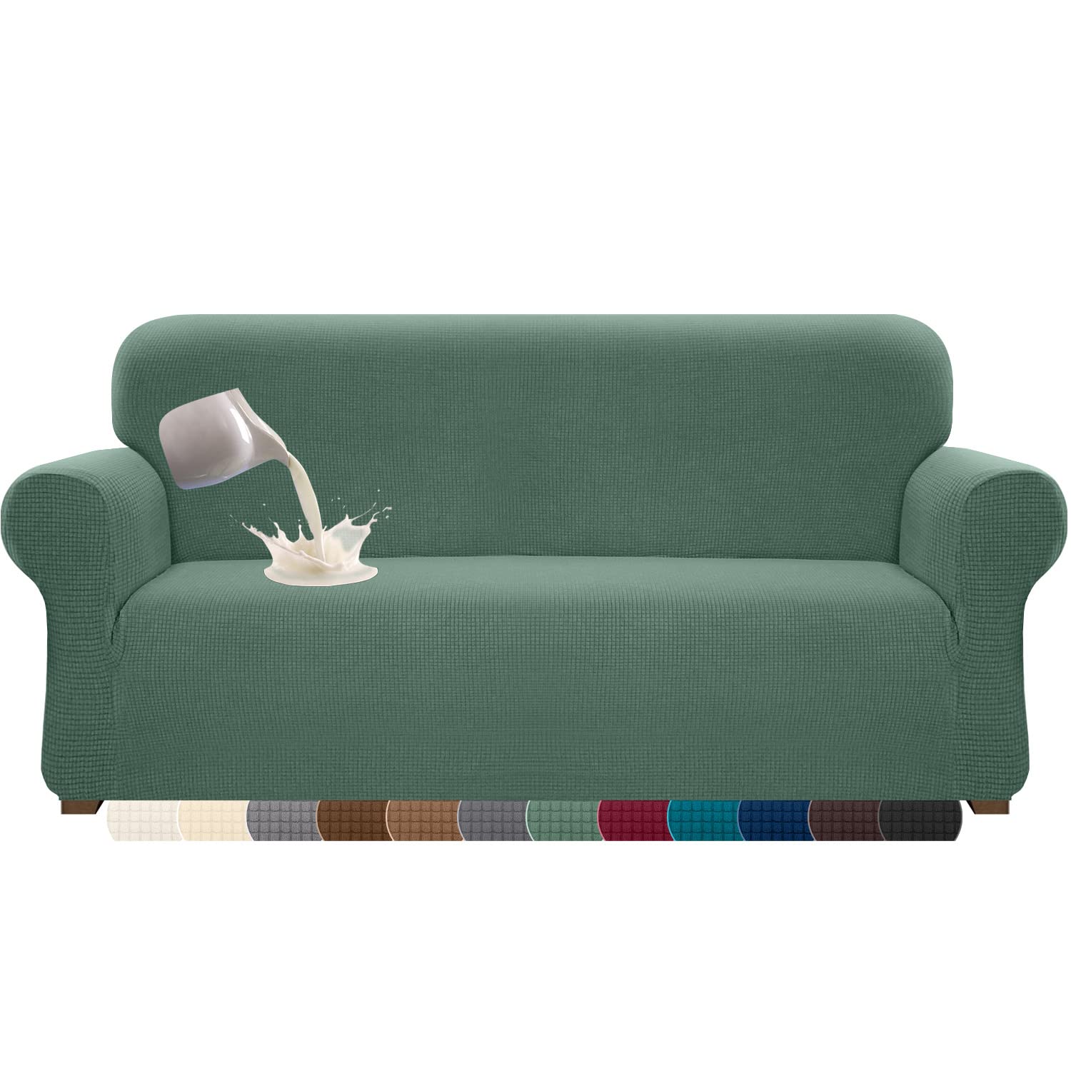 Premium Waterproof Stretch Sofa Cover for 3-Cushion Couch - Super Soft, Breathable, Pet-Proof Slipcover with Elastic Straps (Large, Matcha Green) - Perfect for Living Room, Family Room & Pet-Friendly Homes