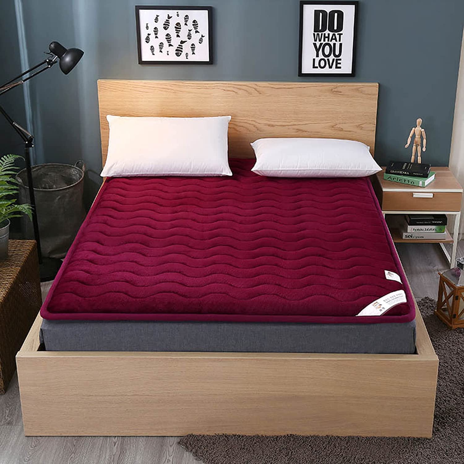 HJZHBSX Portable Futon Mattress - Breathable Japanese Tatami Floor Mat, Roll-Up Memory Foam Sleeping Pad for Guest Bed, Sofa or Camping (Red, 47x79 inches) - Perfect for Small Spaces, Sleepovers & Travel