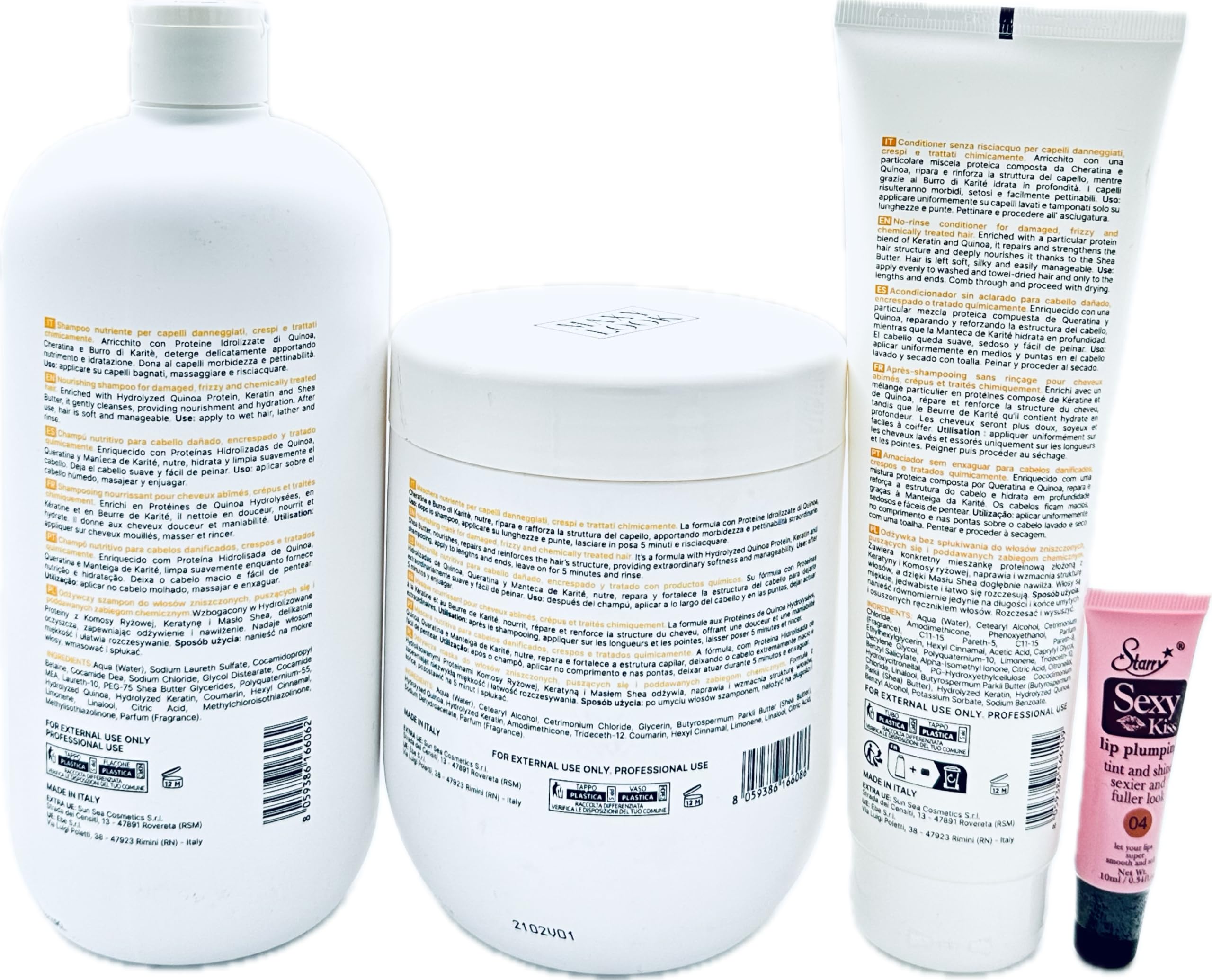 Protein Nourishing Shampoo 1000ml, Hair Mask 1000ml & Leave-in Conditioner 300ml Set for Damaged, Frizzy & Chemically Treated Hair - Includes Free Starry Lip Gloss 10ml | Salon-Quality Hair Care for Dry, Brittle & Color-Treated Locks at Home