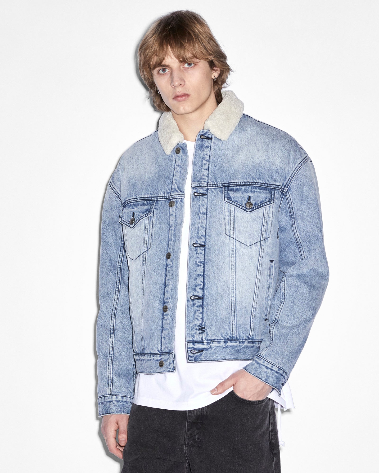OHG Sherpa Jacket Mid Blue - Cozy Fleece-Lined Outerwear for Winter & Fall - Perfect for Outdoor Activities, Camping, and Casual Wear