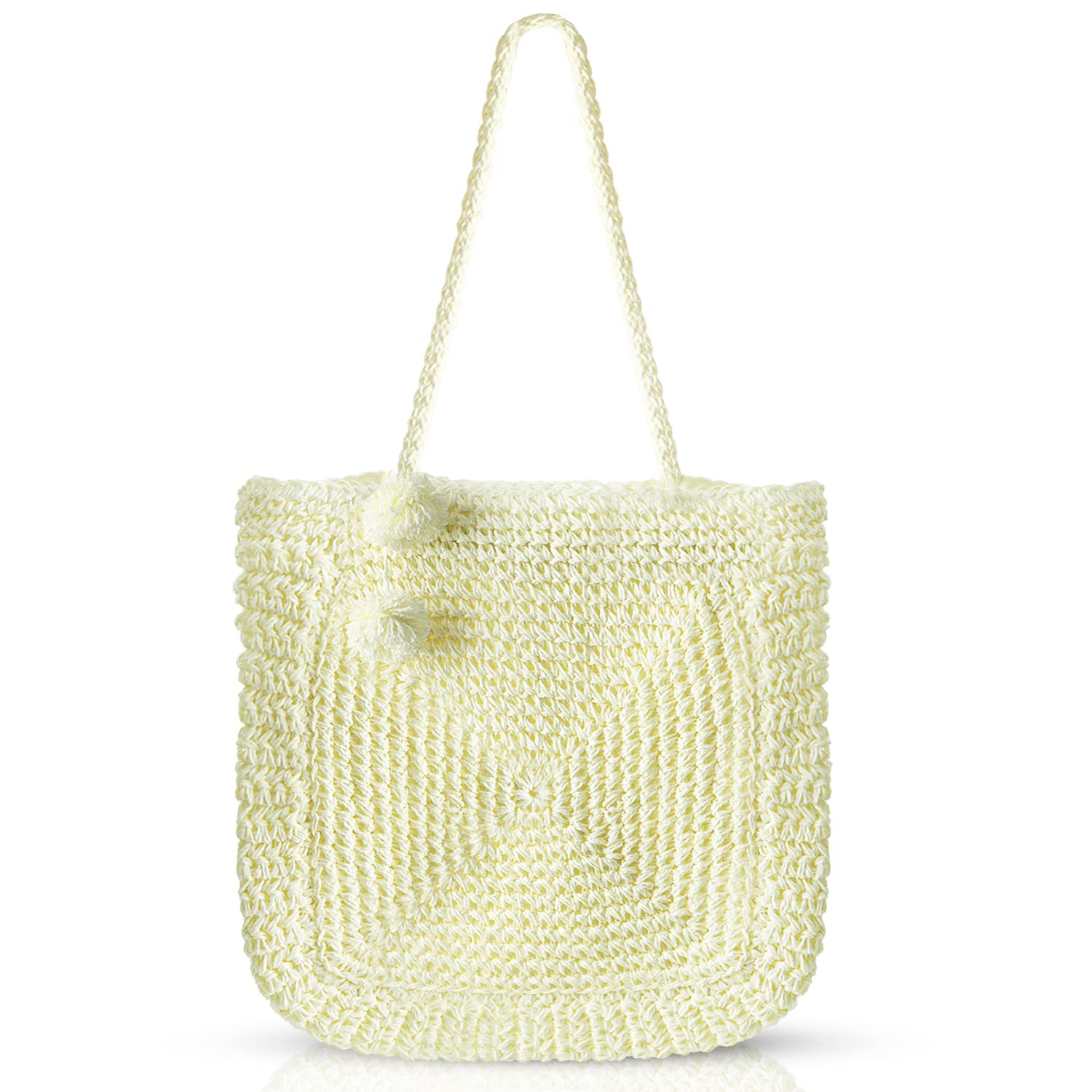 QTKJ Handwoven Large Straw Shoulder Bag with Black Tassels - Boho Beach Tote with Rattan Handle - Perfect for Summer Vacation, Picnic, and Outdoor Activities