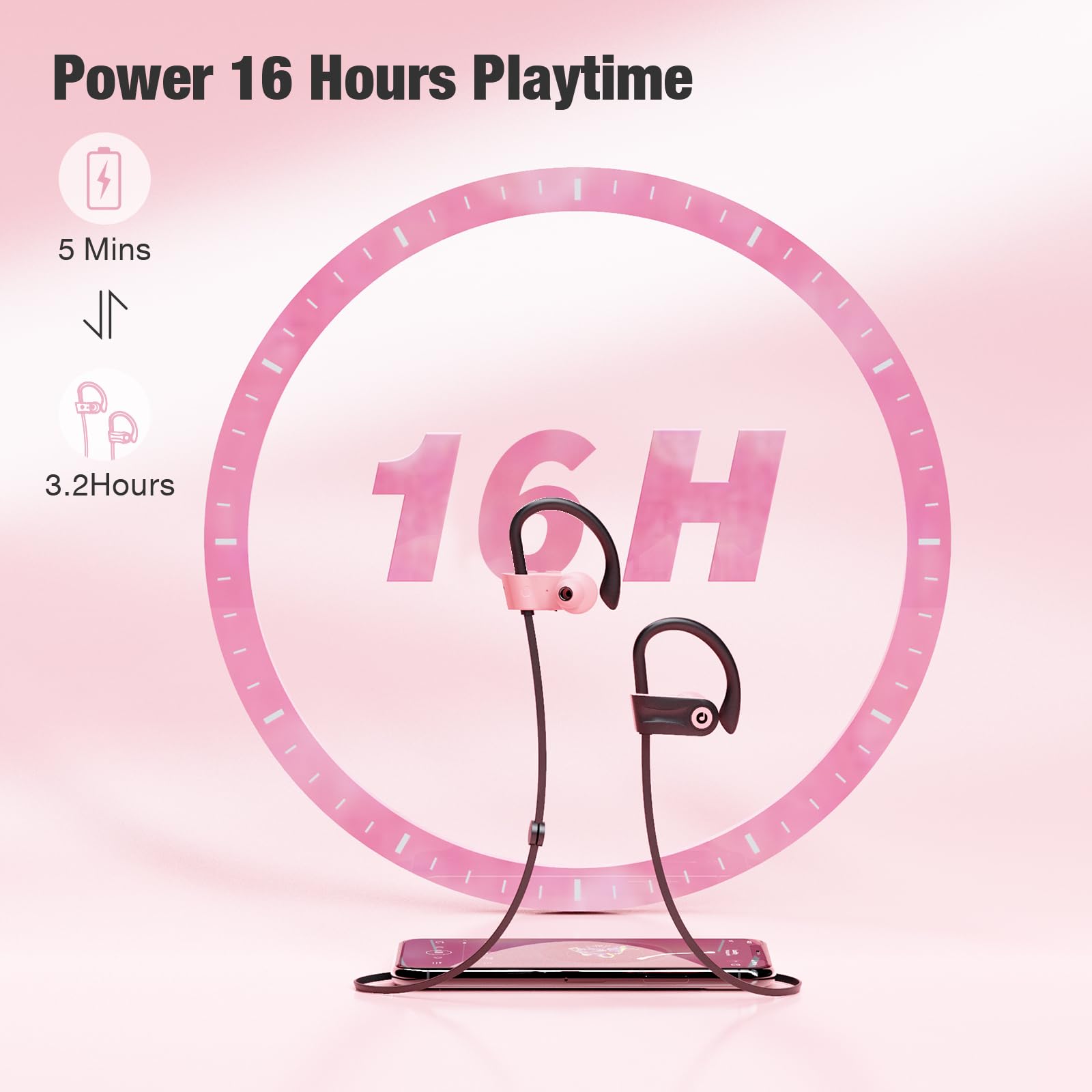Boean Bluetooth 5.3 Wireless Earbuds - 16H Playtime, HD Deep Bass, IPX7 Waterproof, Noise Cancelling Headphones for Running, Gym & Workout | Sports & Travel Headset