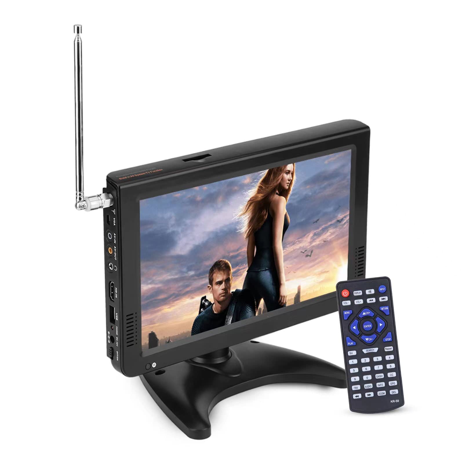 10 Inch 1080P Portable Car TV with ATSC Digital Tuner - HD Screen, FM Radio, SD/TF Card & USB Support - Perfect for Road Trips, Camping and RV Entertainment