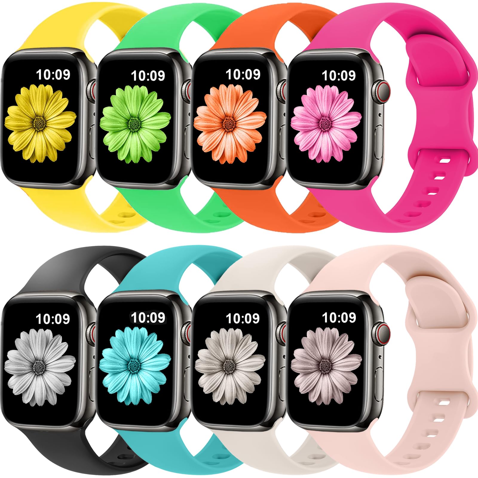 Premium Silicone Replacement Bands for Apple Watch Series 1-9/SE/Ultra - Compatible with 38mm/40mm/41mm/42mm/44mm/45mm/49mm - Sporty & Stylish Wristbands for Men & Women - Perfect for Workouts, Running, Swimming & Everyday Wear
