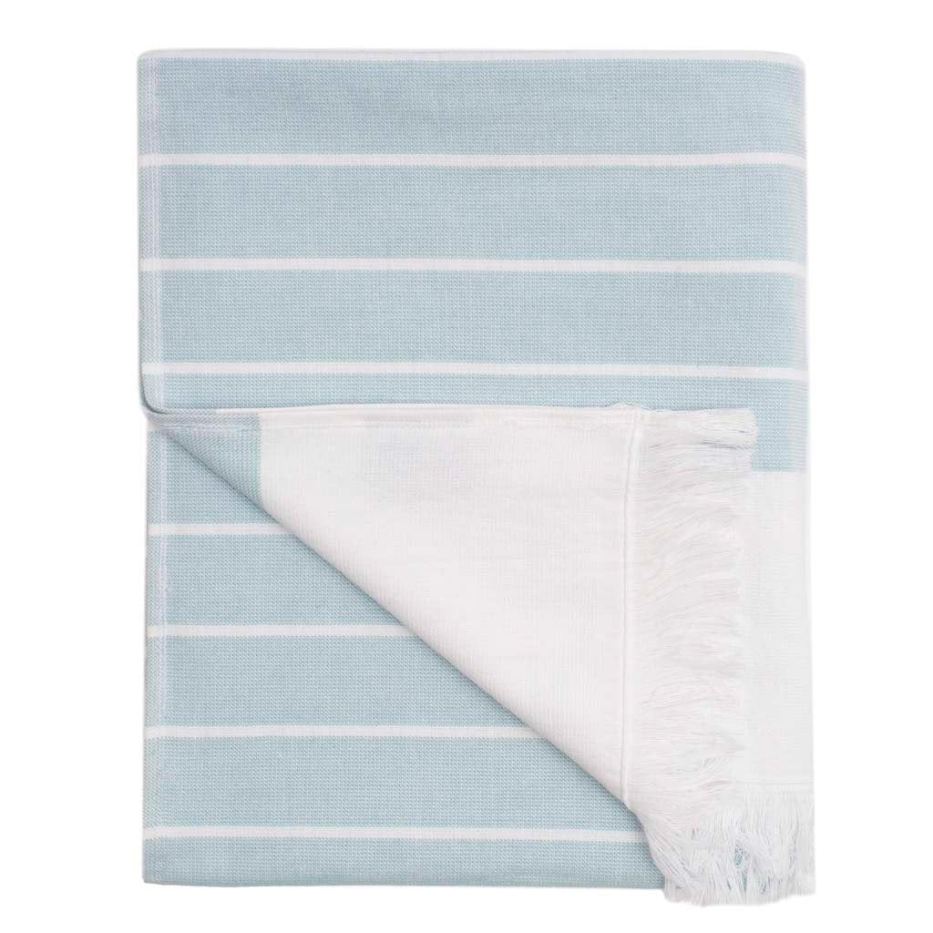 Premium Blue Stripe Fouta Bath Towel Set of 2 - Ultra Soft & Absorbent Turkish Cotton Beach Towels for Bath, Pool, Spa & Yoga - Quick Dry & Lightweight