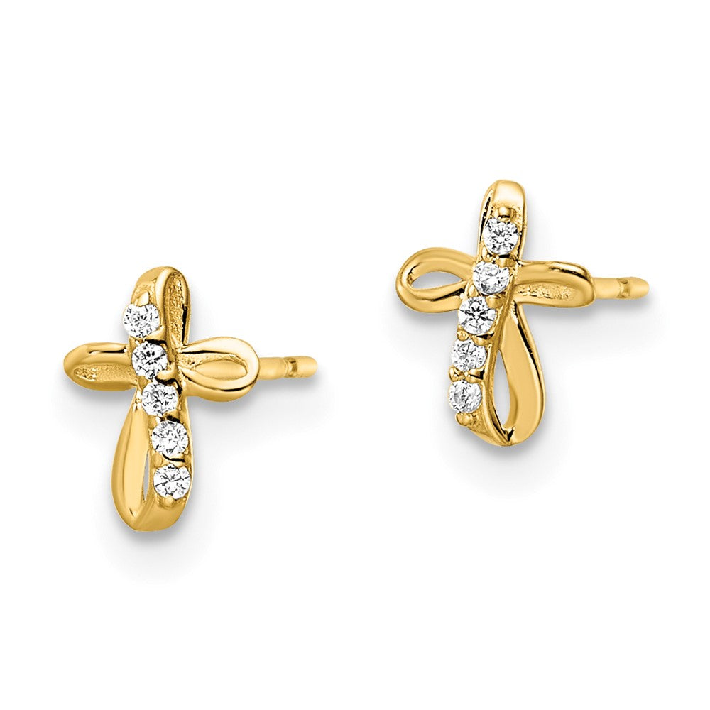 14K Gold Plated CZ Cross Post Earrings for Women - Hypoallergenic Cubic Zirconia Stud Earrings - Perfect for Church, Weddings & Everyday Wear - Model YE2123
