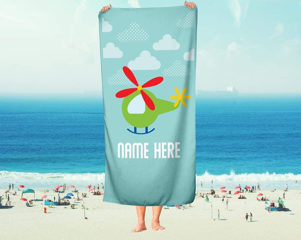 Personalized Extra Large Green Helicopter Towel for Kids & Adults - Custom Oversized Travel, Beach, Pool & Bath Towel for Toddler, Baby Boys & Girls - Perfect for Swimming, Vacation & Spa Days