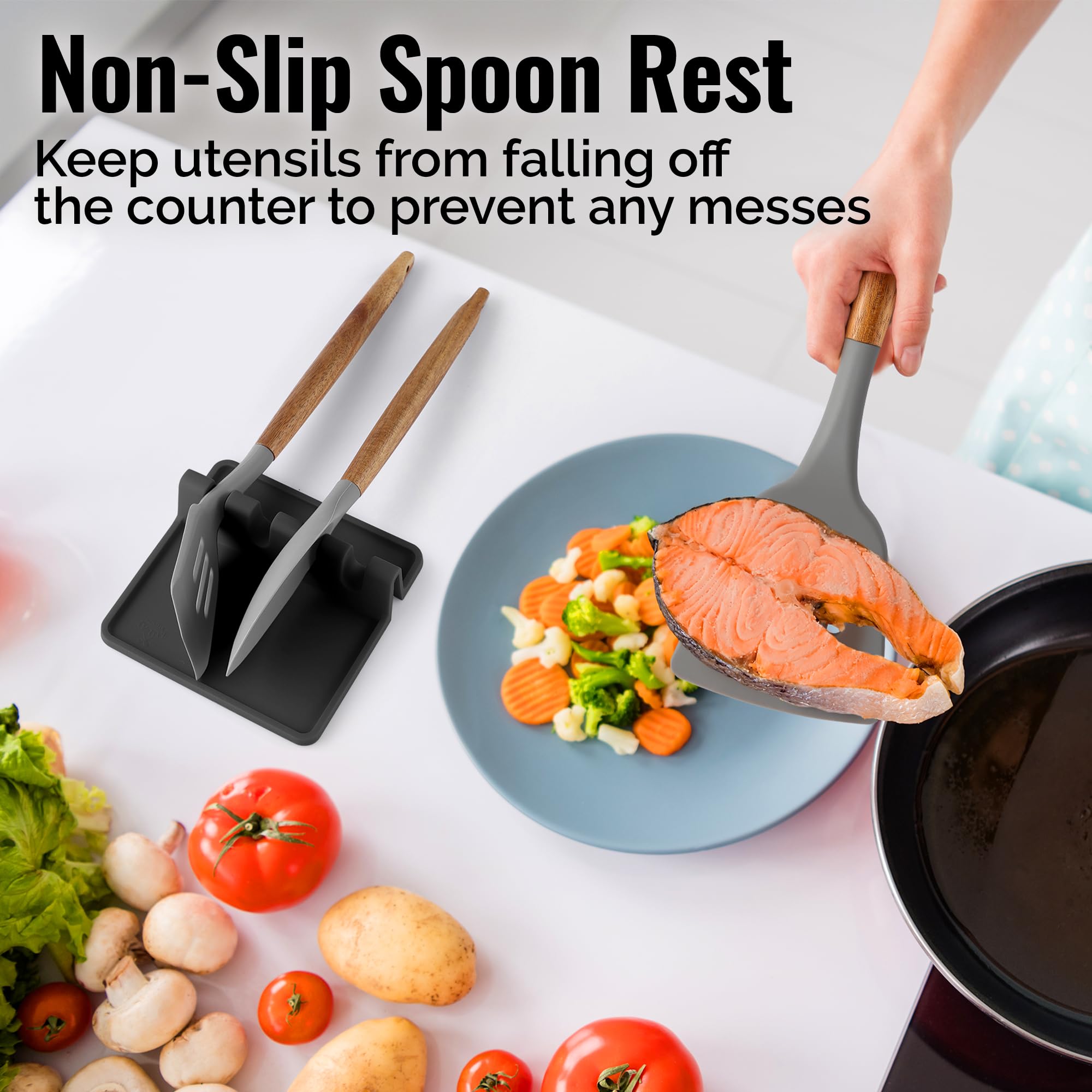 Zulay Large Silicone Utensil Rest - Heat-Resistant Spoon Holder for Stove Top - BPA-Free Kitchen Organizer for Cooking
