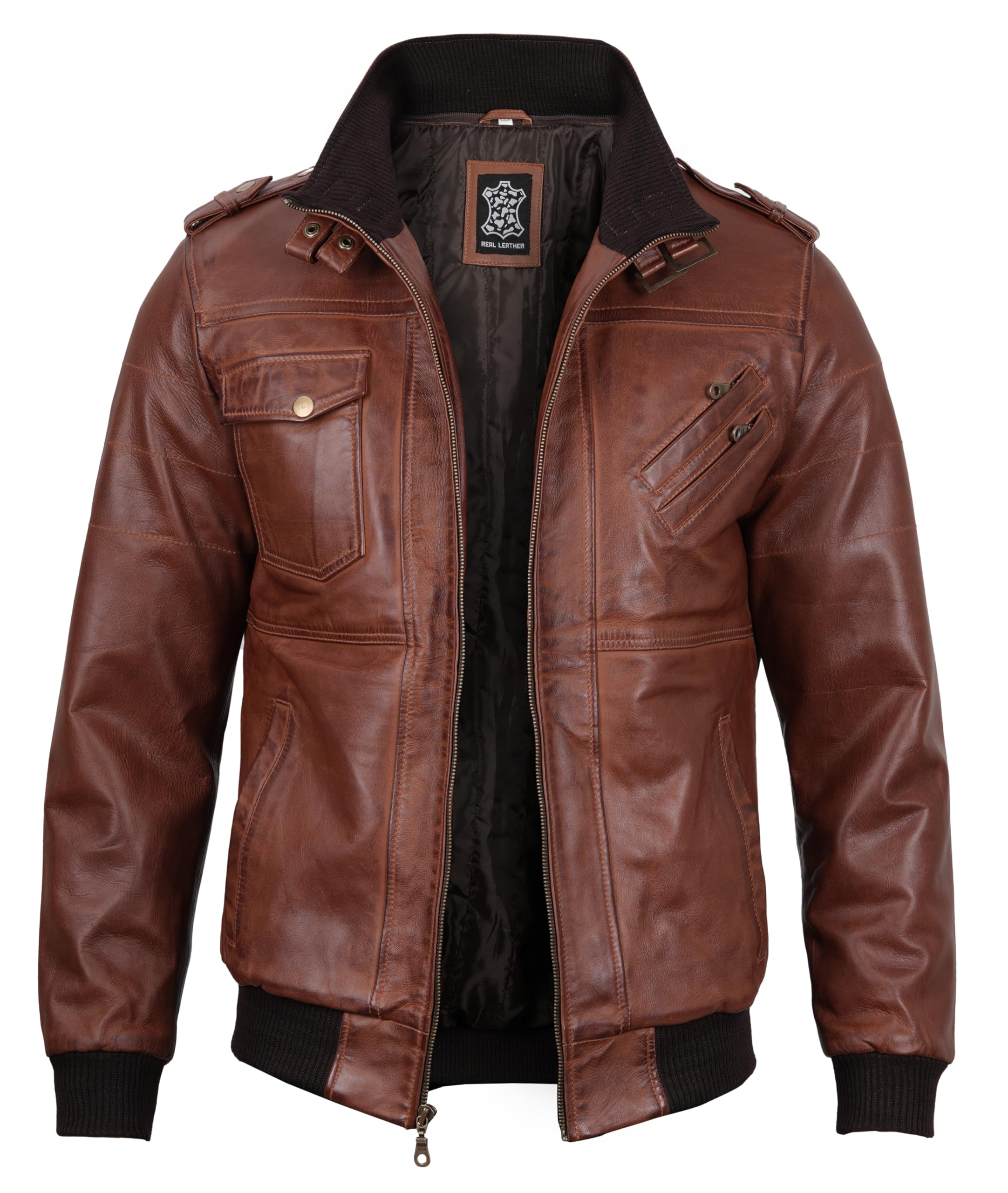 Genuine Leather Bomber Jacket for Men - Motorcycle & Casual Stand Collar Jacket with Detachable Hood | Perfect for Riding, Travel & Everyday Wear