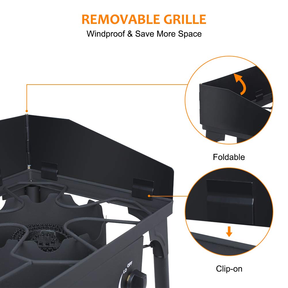 Camplux 260,000 BTU Dual Propane Burner Outdoor Stove - High-Power Gas Burner with Stand for Camping, Backyard BBQ, Tailgating & Outdoor Cooking