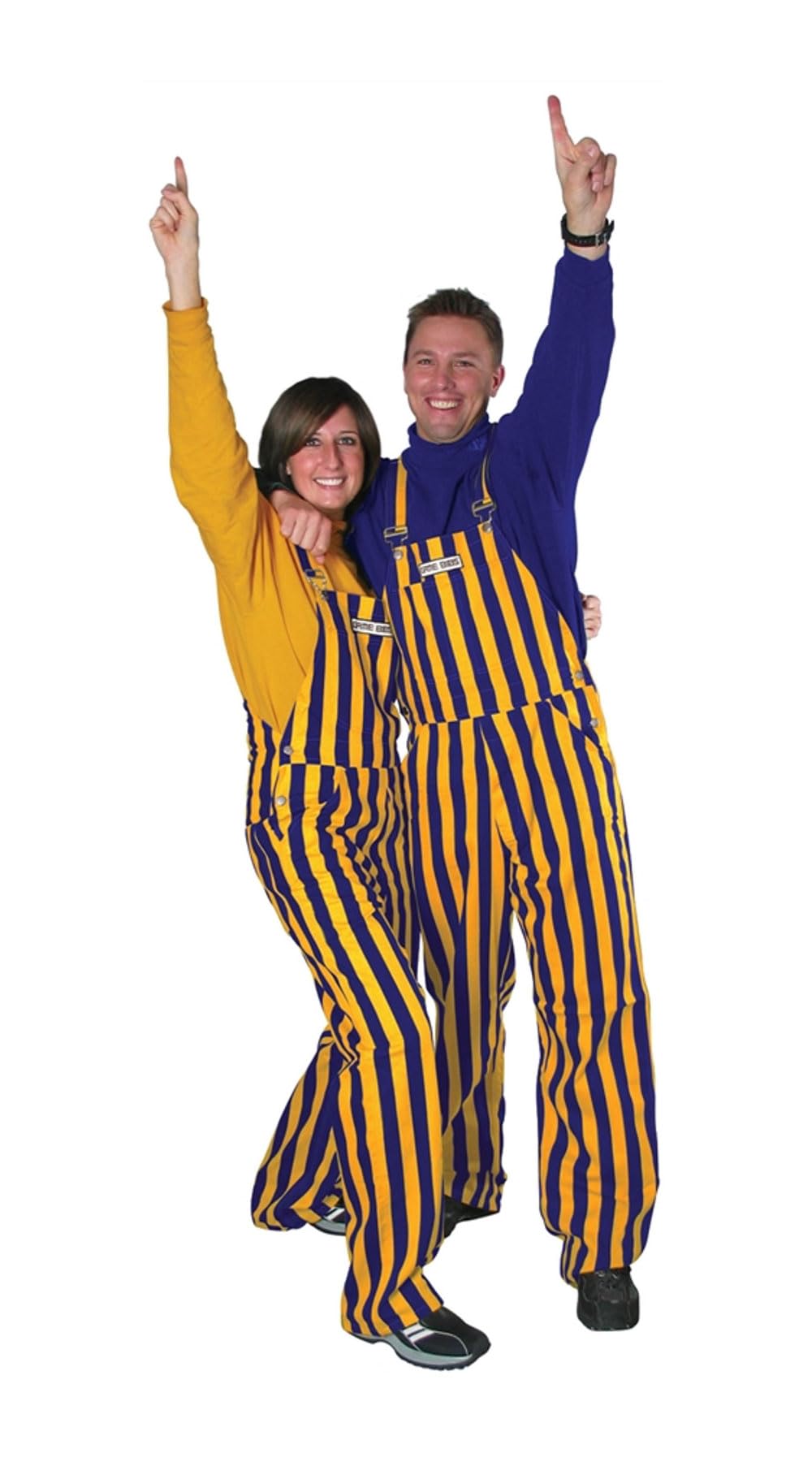 Purple & Yellow Adult Game Day Bib Overalls - Durable Denim Jumpsuit for Sports Events, Tailgating & Casual Wear - Comfortable Overalls for Men & Women
