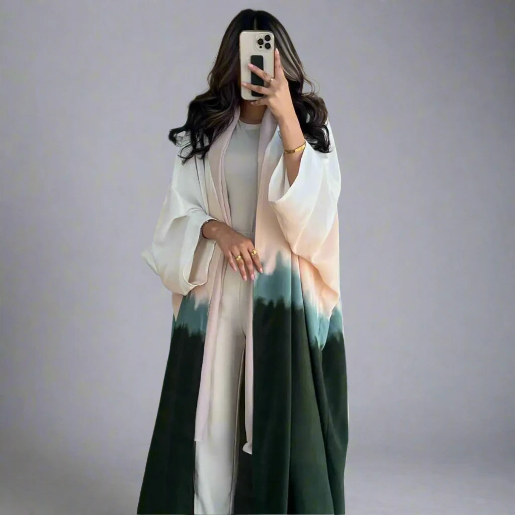 Trendy Tie Dye Muslim Women's Cardigan Open Abaya Dress - Modest Fashion for Prayer, Home & Casual Outings