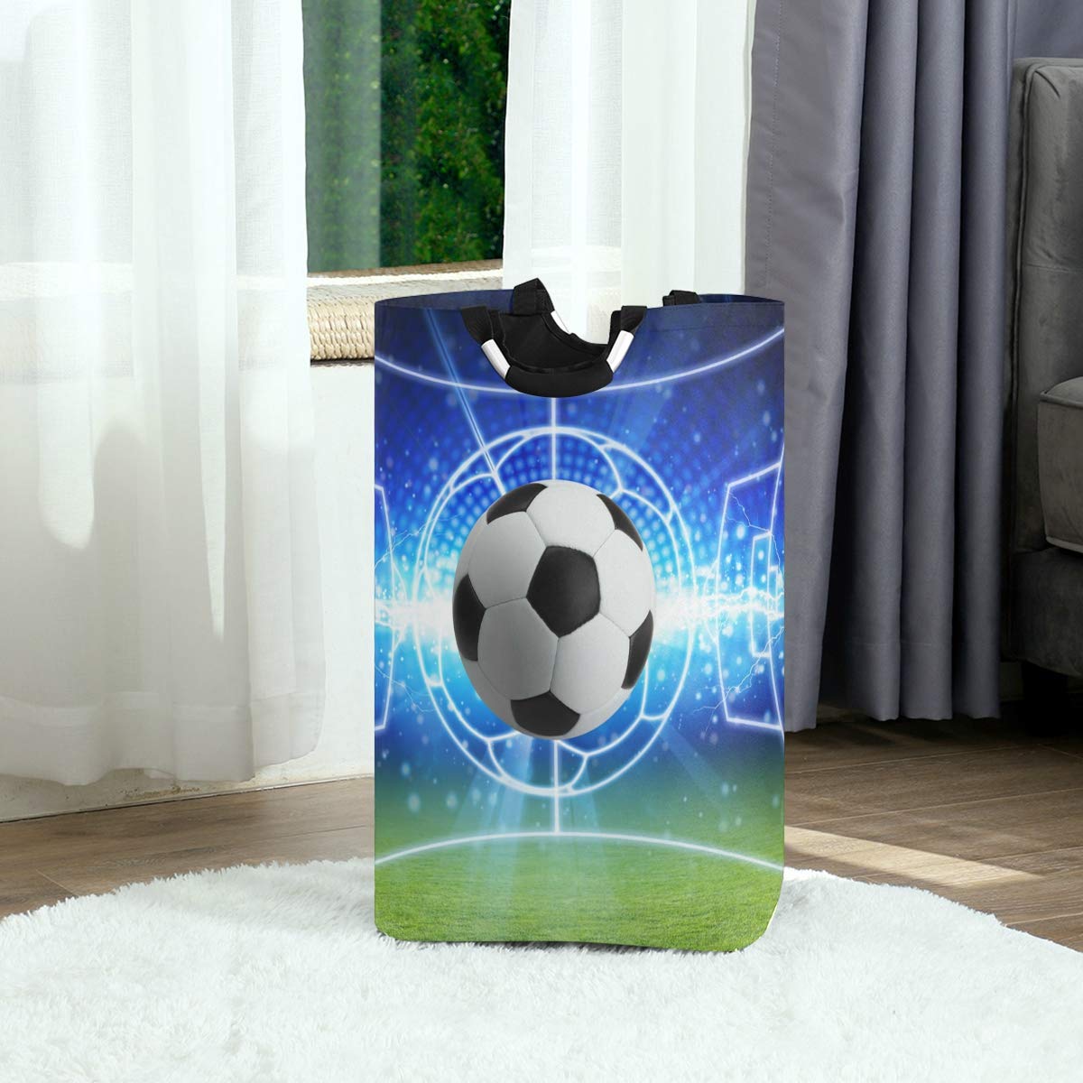 AUUXVA Collapsible Laundry Hamper - Foldable Sports Ball Design Clothes Basket for Soccer, Football & Laundry Storage | Perfect for Bedroom, Dorm, Kids Room & Toy Organization