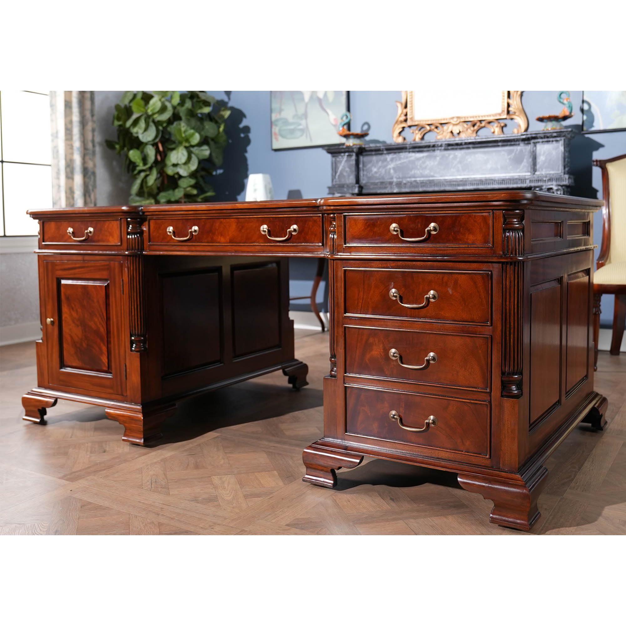 NOF075 Mahogany Partner Desk – Solid Wood Executive Office Desk for Home & Business | Perfect for Shared Workspaces, Home Offices & Conference Rooms