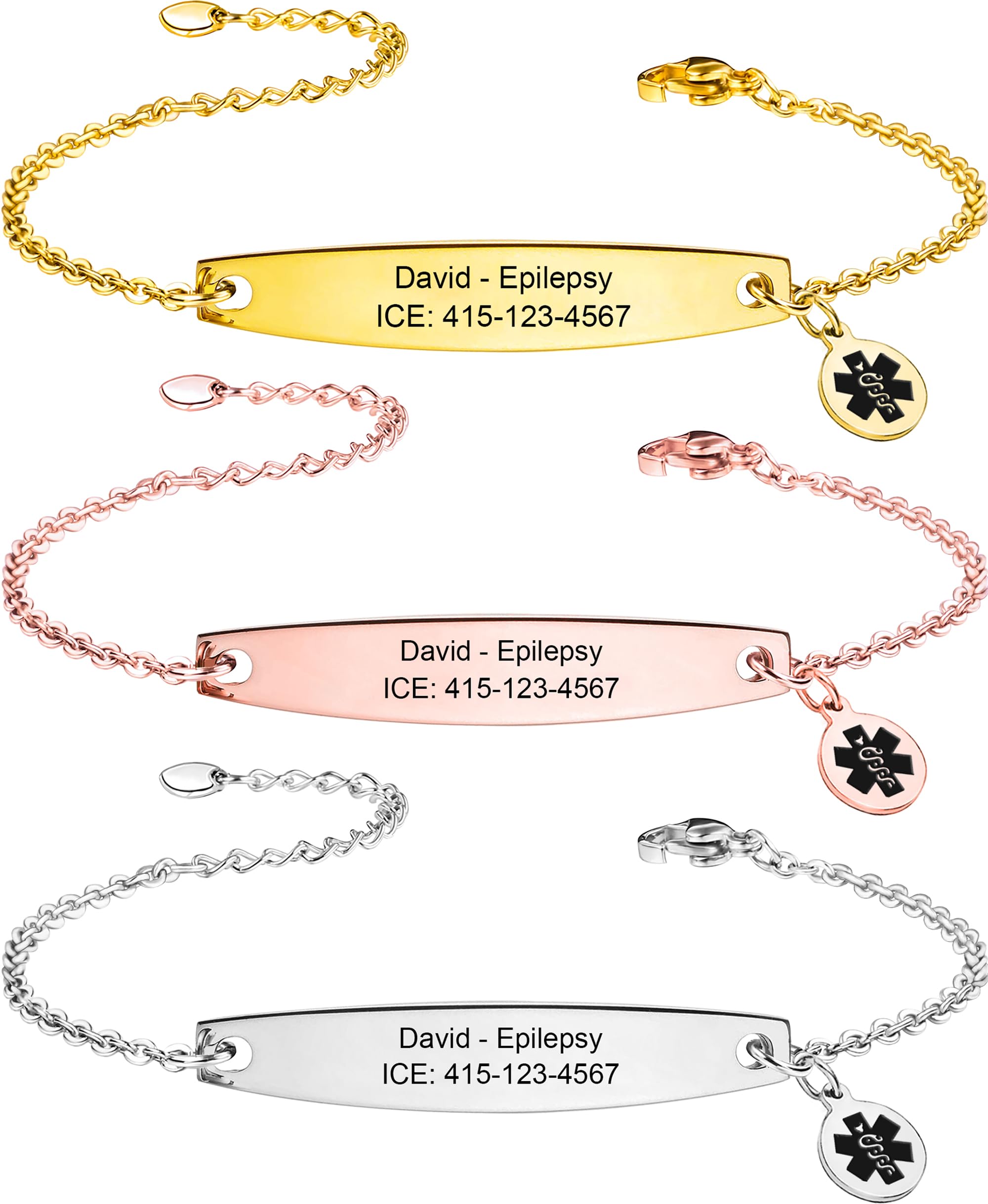 Personalized Stainless Steel Medical Alert Bracelet for Women & Men - Custom Medical ID Wristband for Emergency Situations - Perfect Gift for Mom, Dad, Seniors - Ideal for Daily Wear, Travel & Outdoor Activities